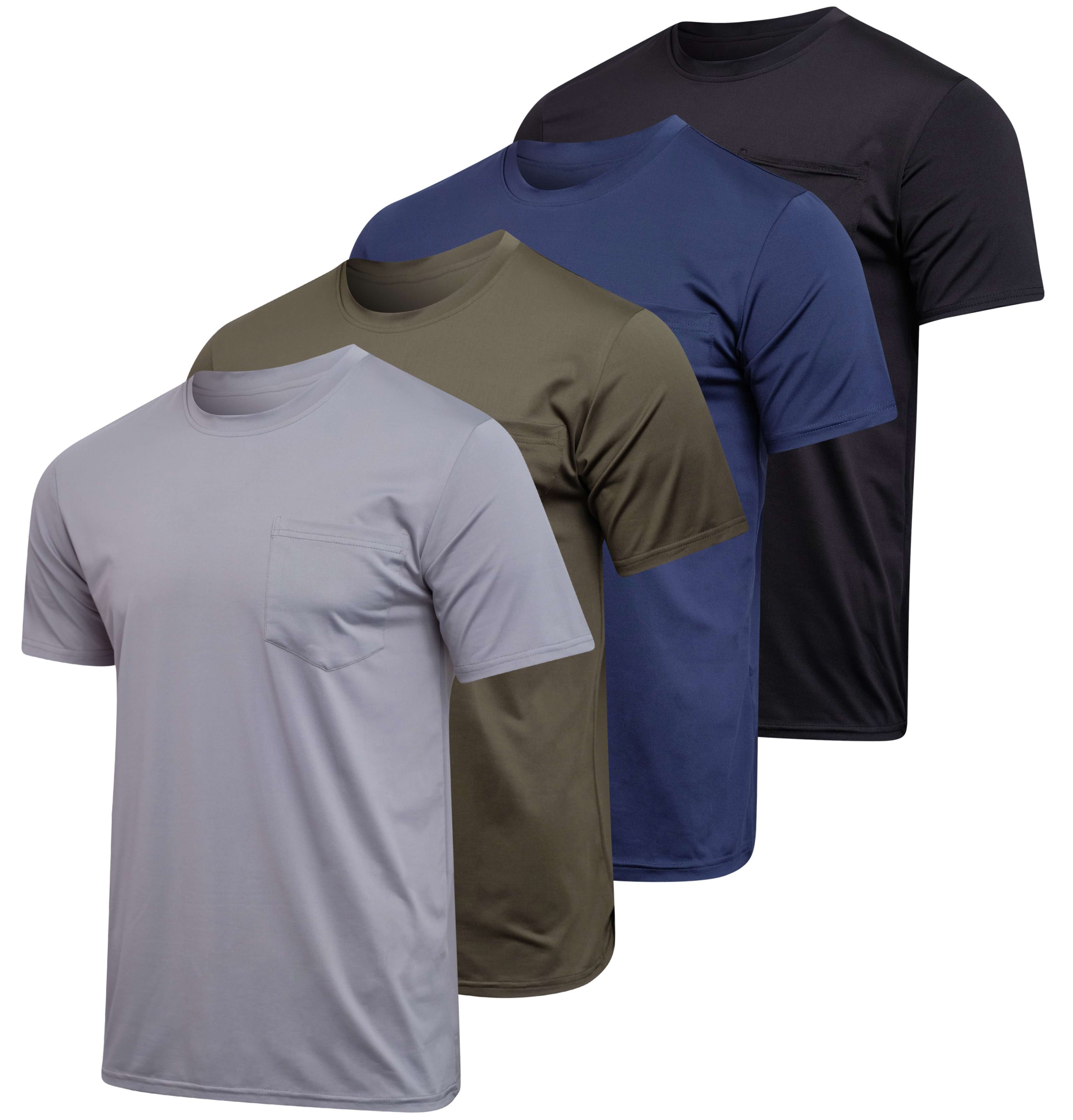4 Pack: Mens Dry-Fit Active Pocket Short Sleeve Crew T-Shirts (Available in Big & Tall)