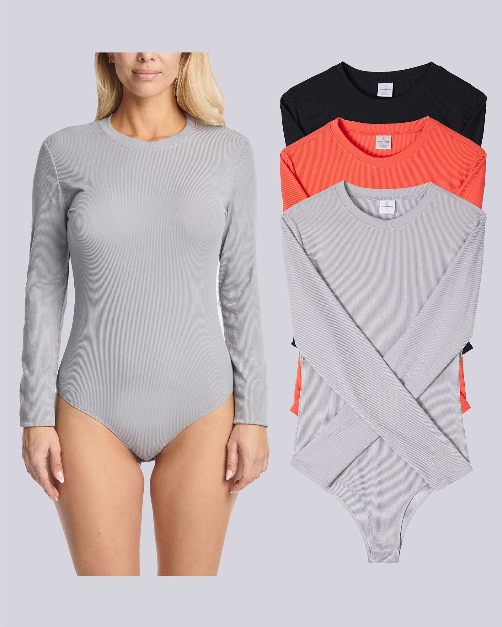 3 Pack: Women's Long Sleeve Ribbed Bodysuit