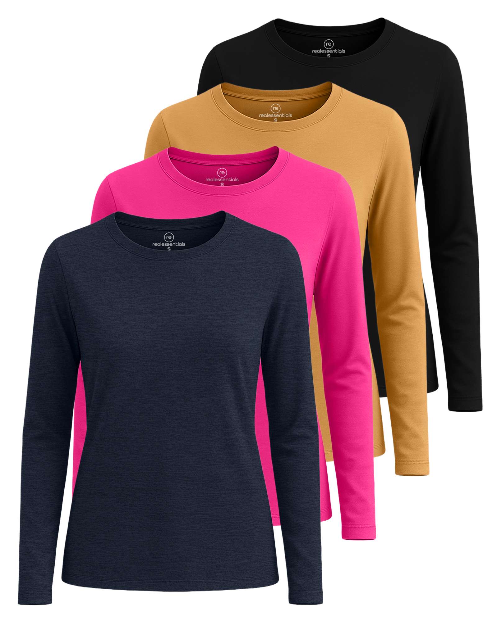 4 Pack: Women's Cotton Classic-Fit Long-Sleeve Crewneck T-Shirt (Available in Plus Size)