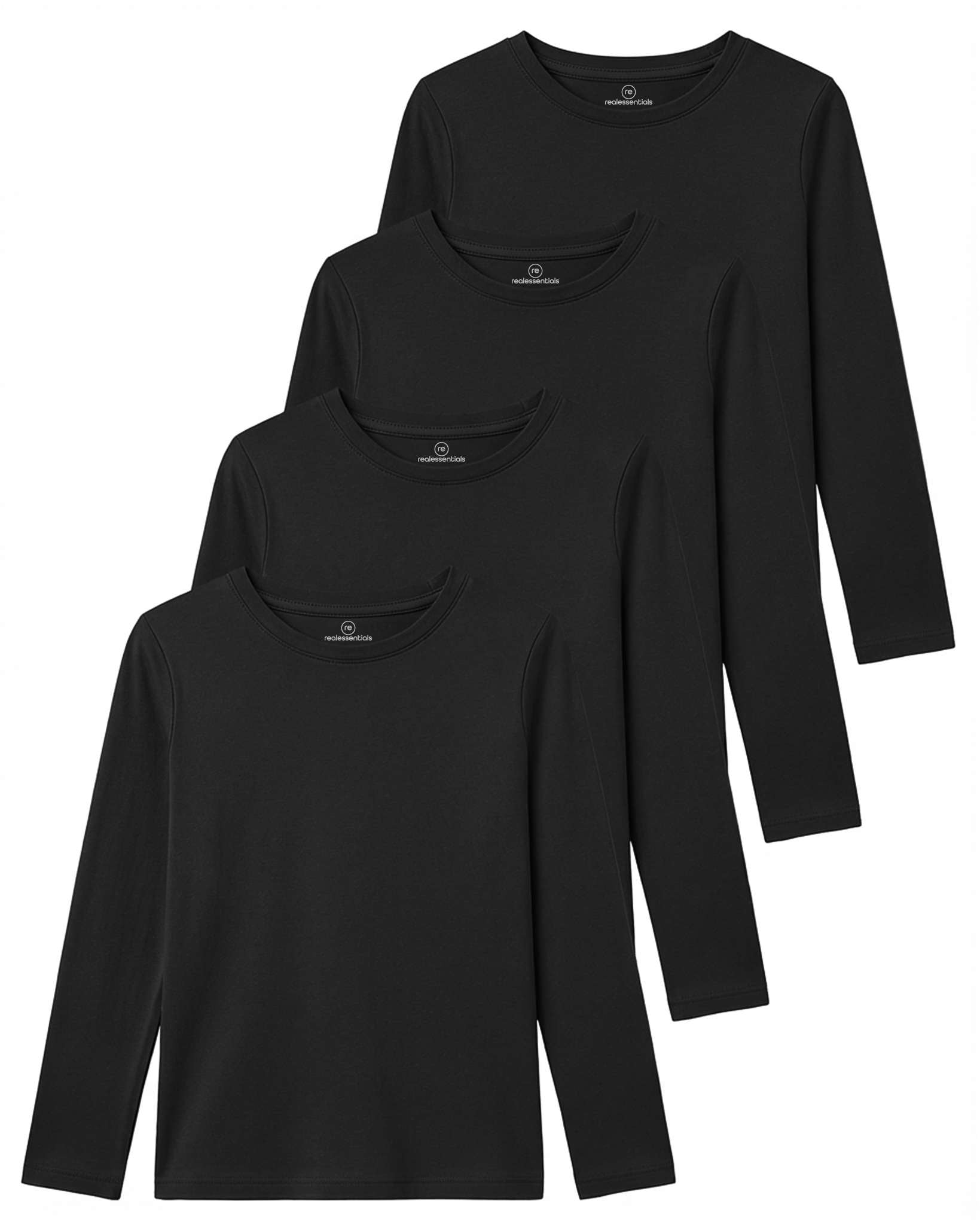 4 Pack: Girls Cotton Long Sleeve T Shirts Teens Tops Athletic Tee Plain Basic Multipack Youth Kids