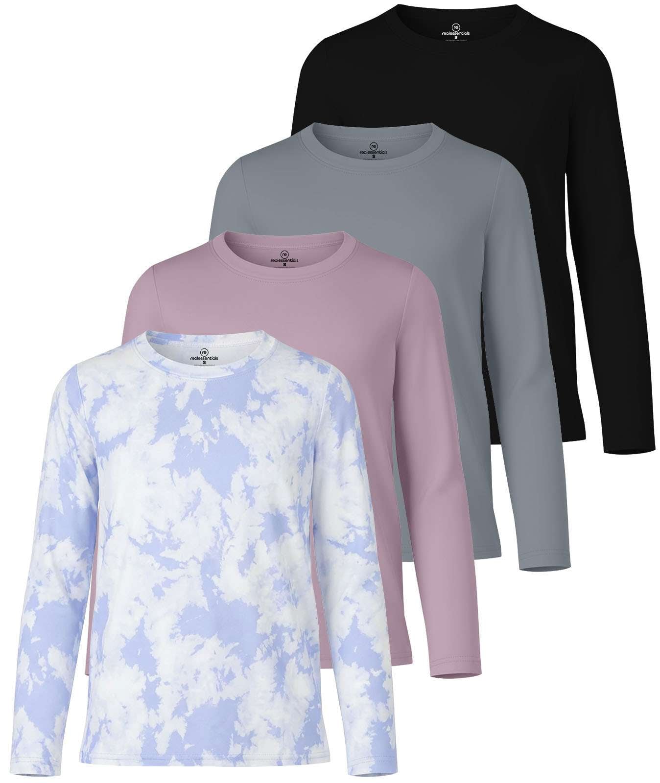 4 Pack: Girls Dry-Fit Long Sleeve Active Crew Neck T-Shirt