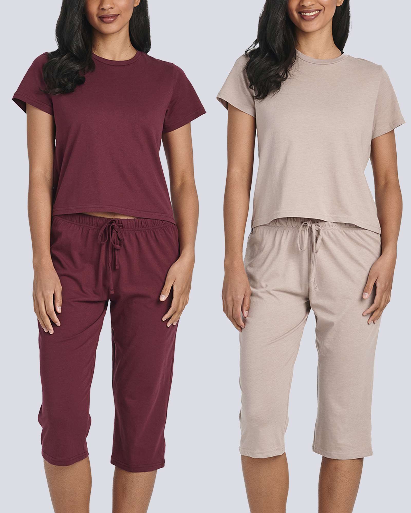 2 Pack: Women's Cotton Pajamas with Capri Pants
