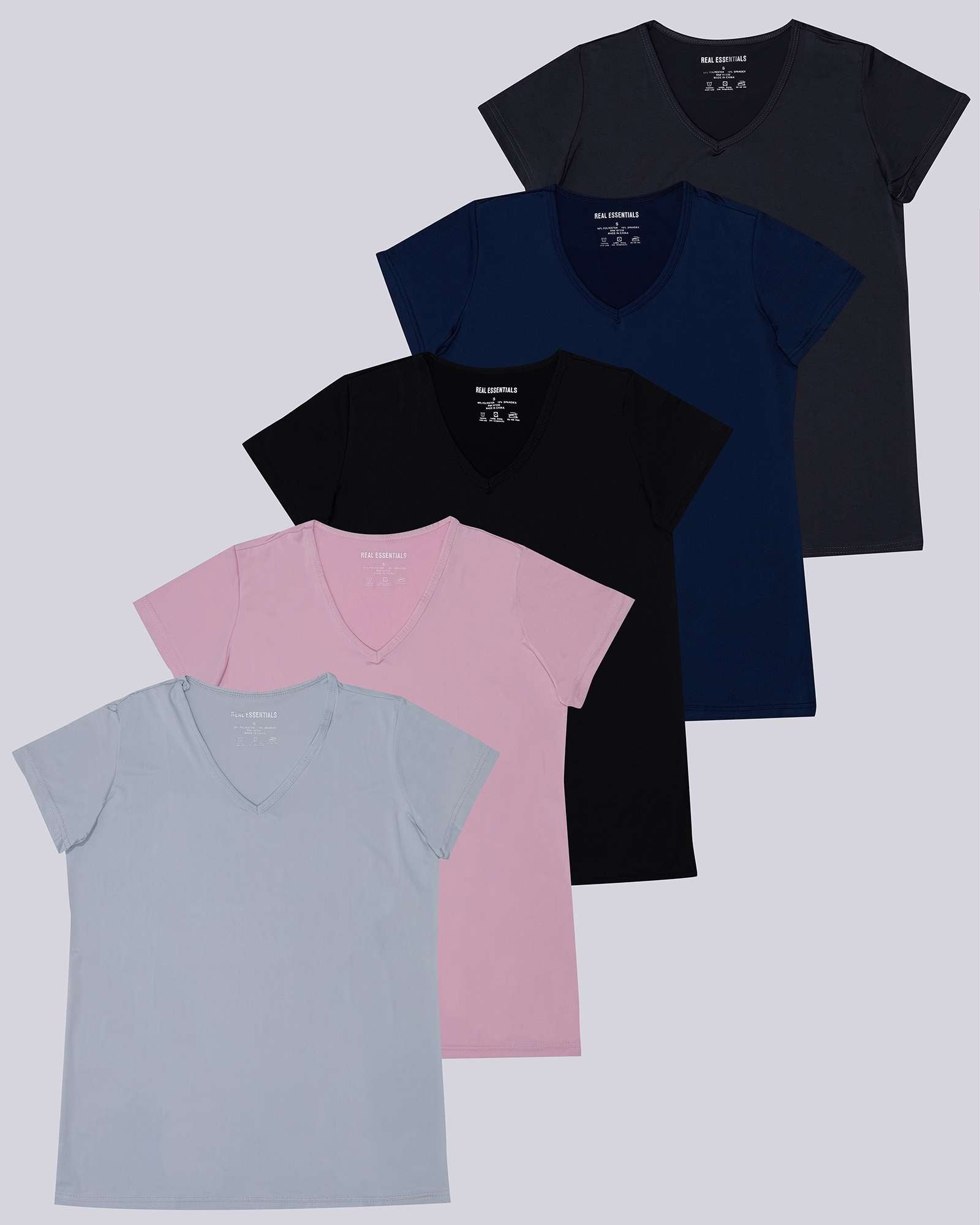 5 Pack: Womens Short Sleeve Dry-Fit V-Neck T-Shirt
