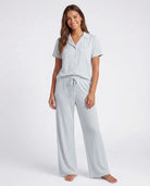 Real Essentials 2 Pack Women's Pajama Sets Lounge Set 2 Piece Button Up PJ Sleepwear Ladies - Vapor Blue Dots, Clear Sky Stripe
