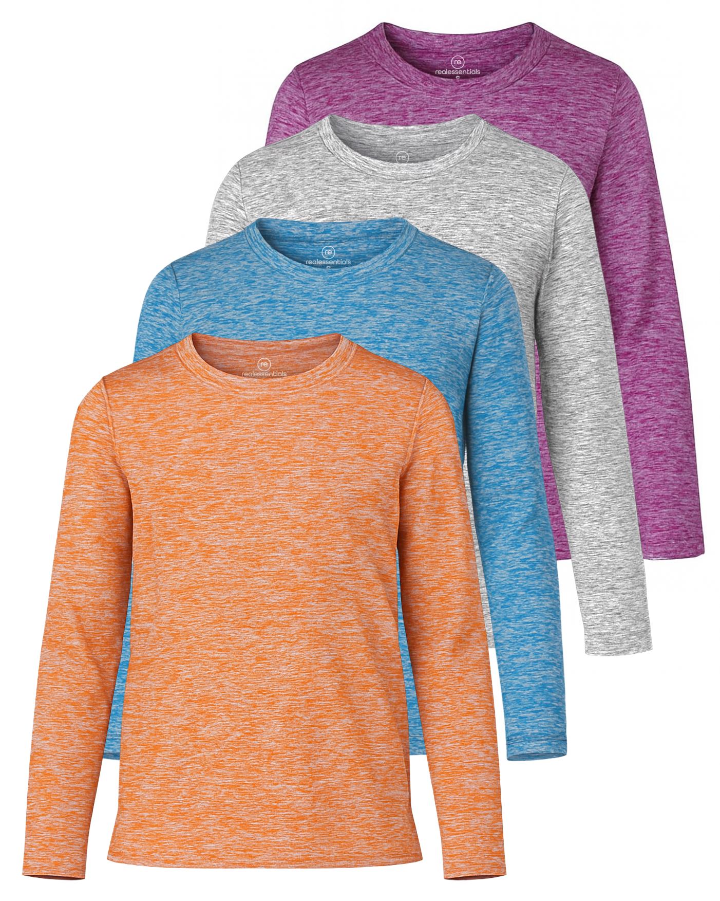 4 Pack: Girls Dry-Fit Long Sleeve Active Crew Neck T-Shirt