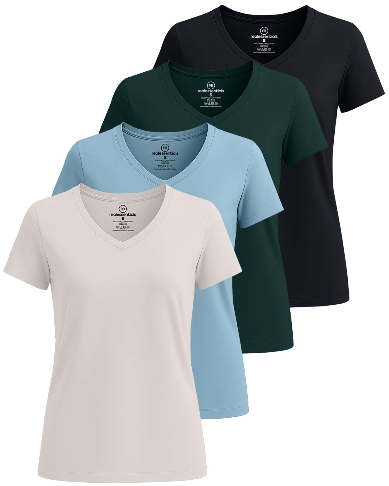4 Pack: Women's Short-Sleeve V-Neck T-Shirt (Available in Plus Size)