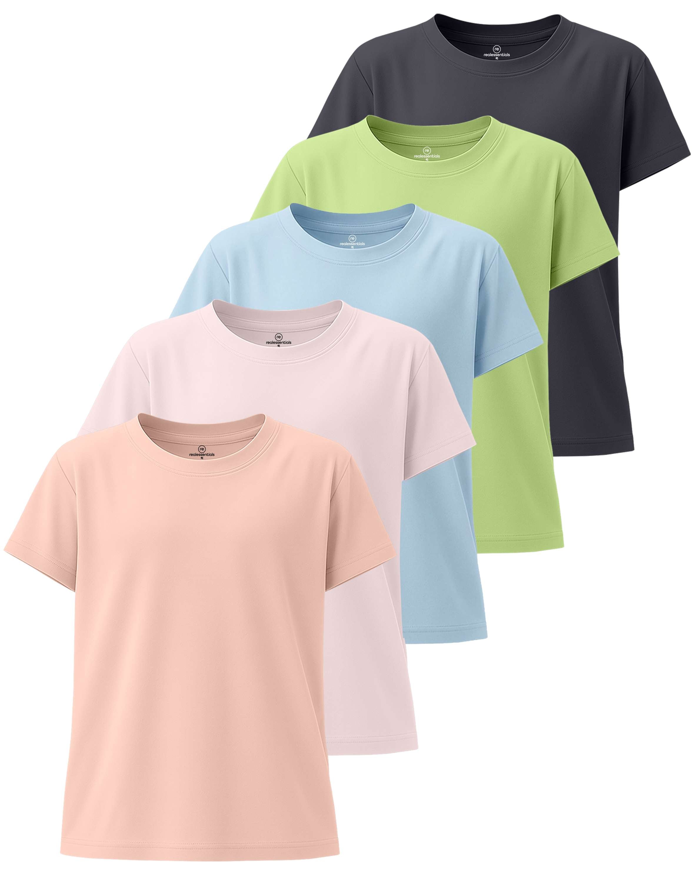 4 Pack: Girls Short Sleeve Dry-Fit Crew Neck Active T-Shirt