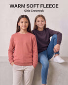 Real Essential 3 Pack Girls' Fleece Crewneck Sweatshirts Sweaters Kids Teens Pullover Tops - Solid Black, Solid Plum Perfect, Solid Lantana