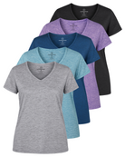 Real Essentials 5 Pack Womens Dry Fit V Neck Workout Tops Athletic T Shirts Gym Yoga Tees - Set 1