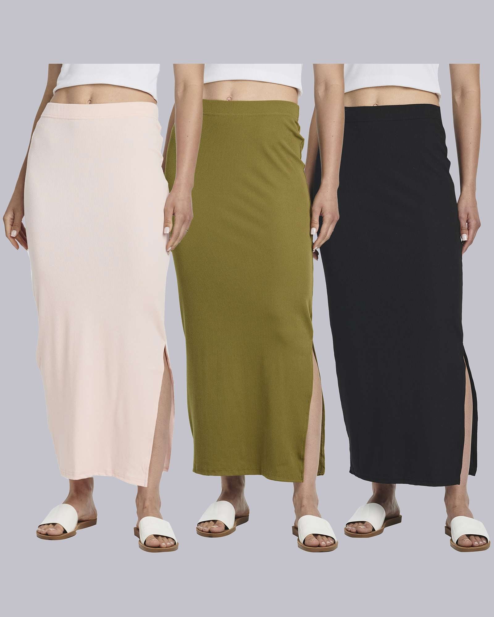 Women s Ribbed High Waisted Maxi Skirt Set 3 Pack