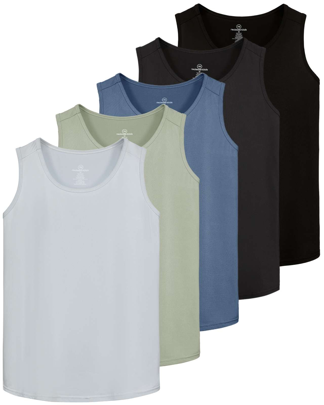 Real Essentials 5 Pack: Men's Dry-Fit Muscle Tank Top Sleeveless Shirts Workout Tees Athletic Gym (Big & Tall Available)