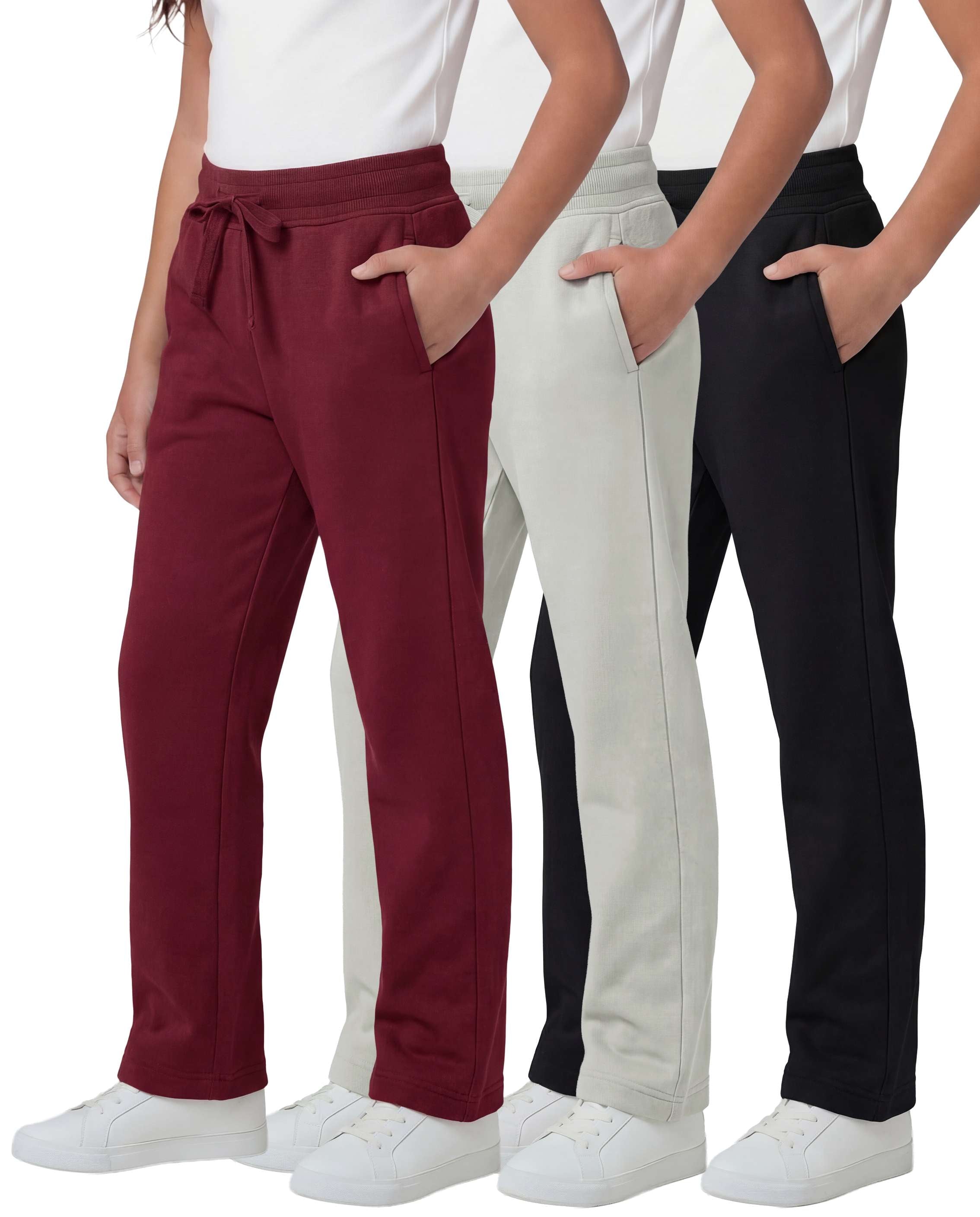 3 Pack: Girls Fleece Open Bottom Sweatpants