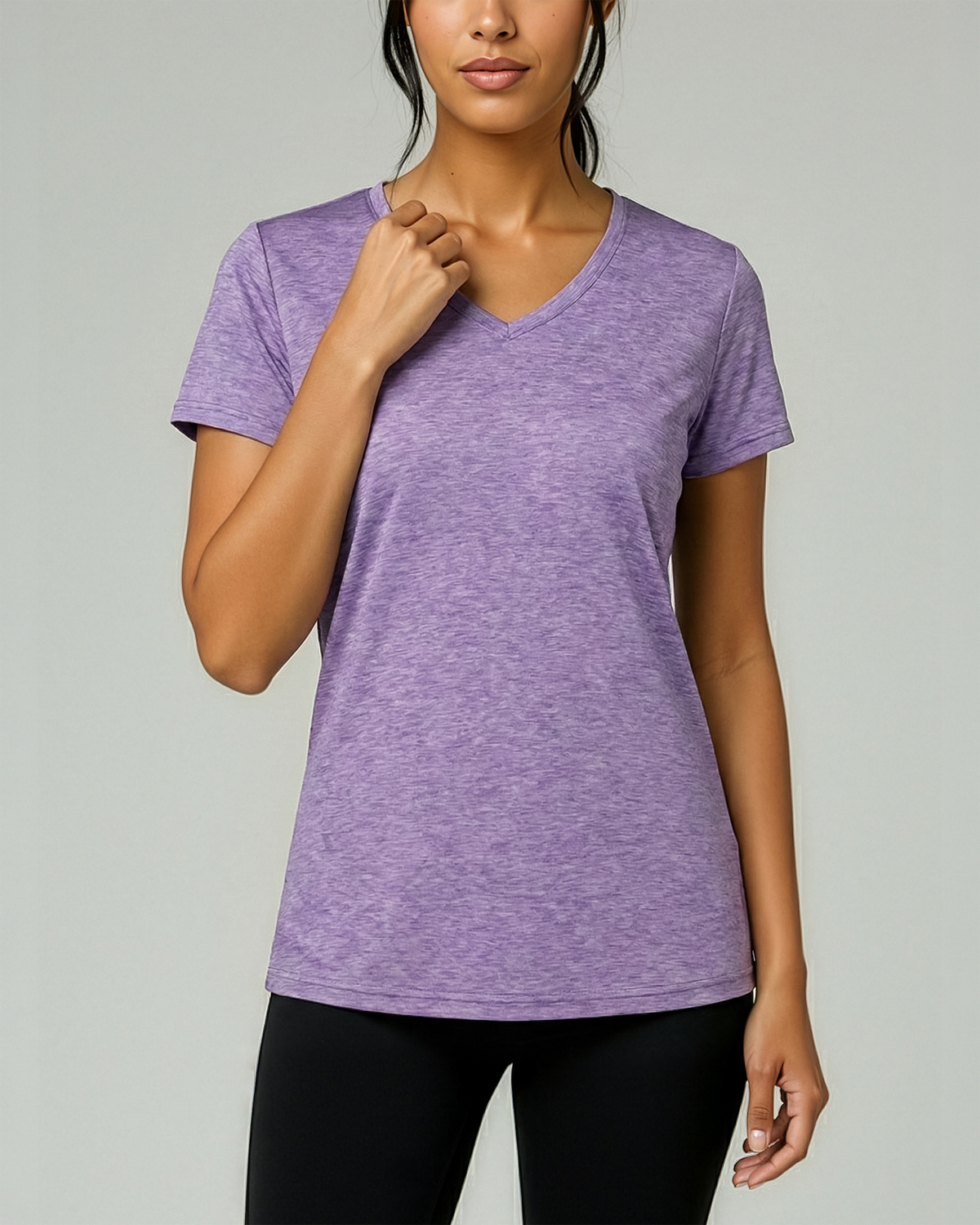 Real Essentials 5 Pack Womens Dry Fit V Neck Workout Tops Athletic T Shirts Gym Yoga Tees - Set 7