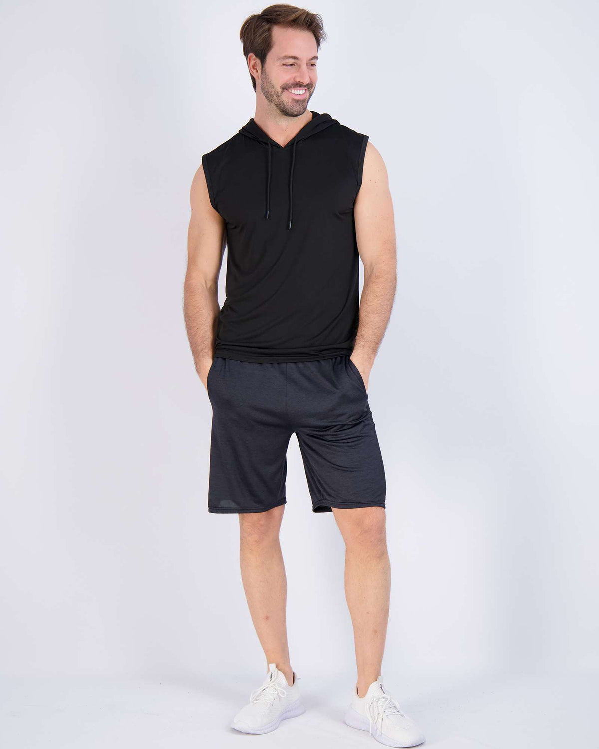 Real Essentials 3 Pack Men's Dry Fit Tank Top Hoodie Sleeveless Workout Gym Muscle Shirts - Set 9
