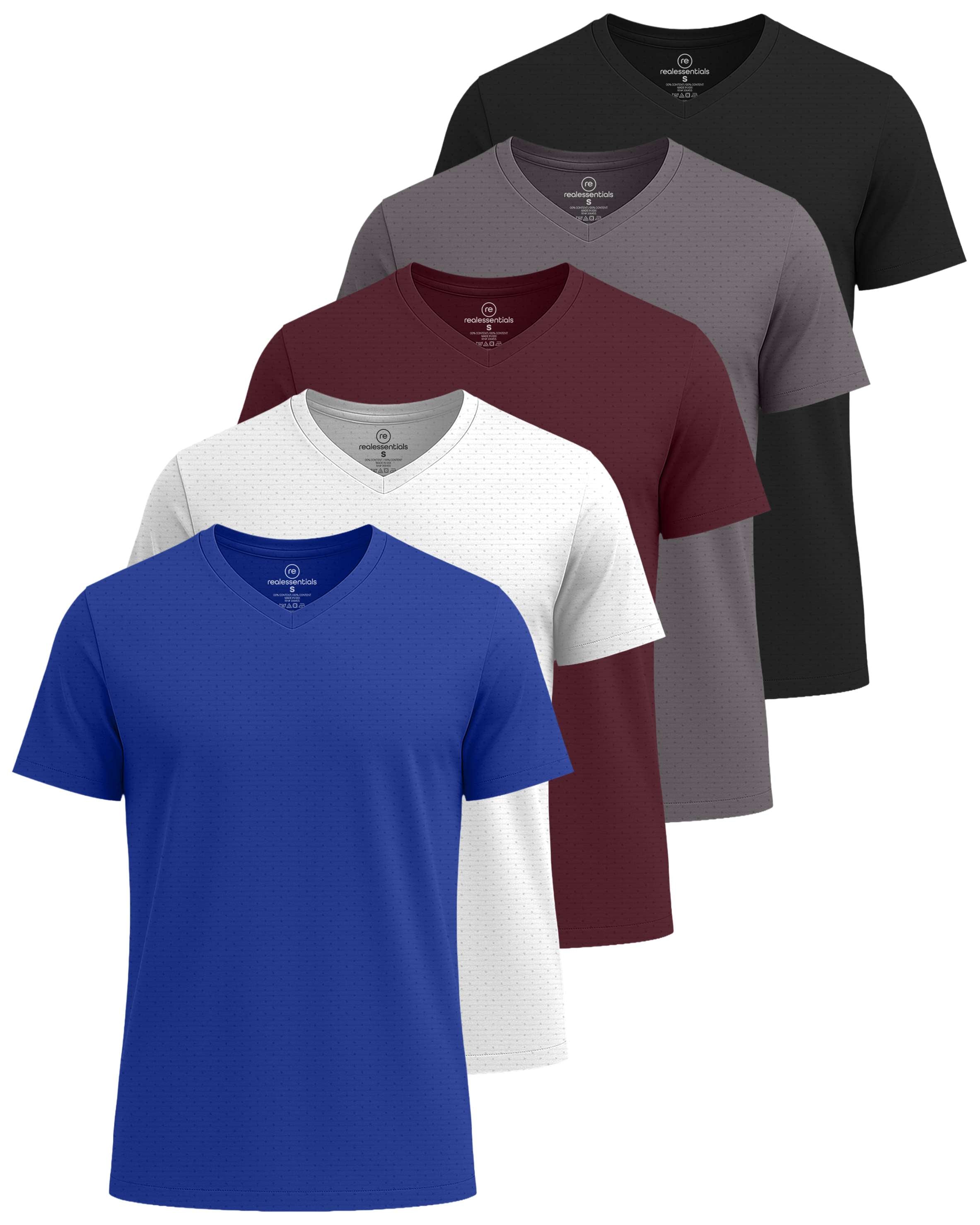 Real Essentials 5 Pack: Men's Breeze Tech V-Neck Dry Fit T-Shirts Moisture Wicking Athletic Workout & Gym Shirts (Big &Tall)