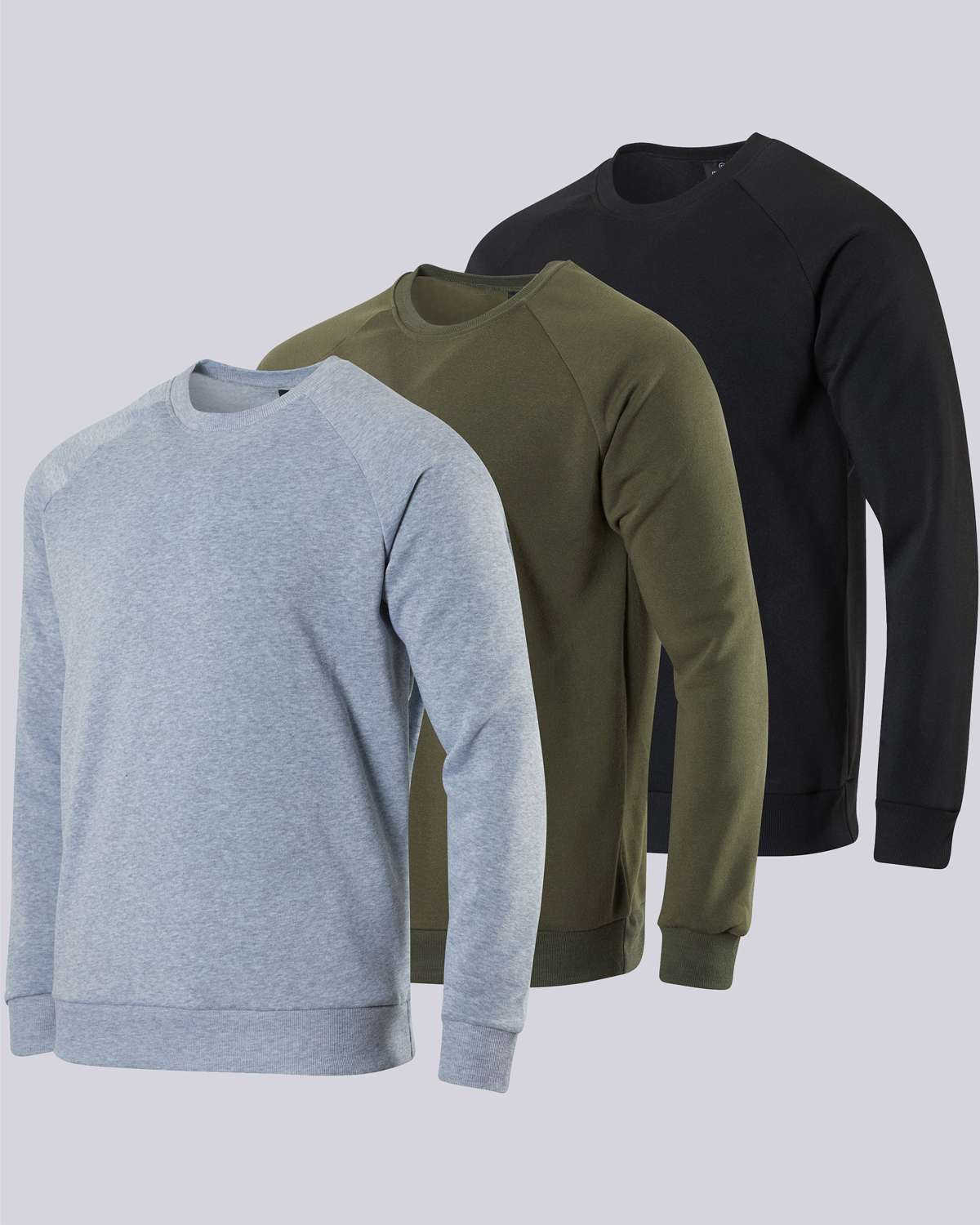 3 Pack: Mens Fleece Crewneck Pullover Sweatshirt