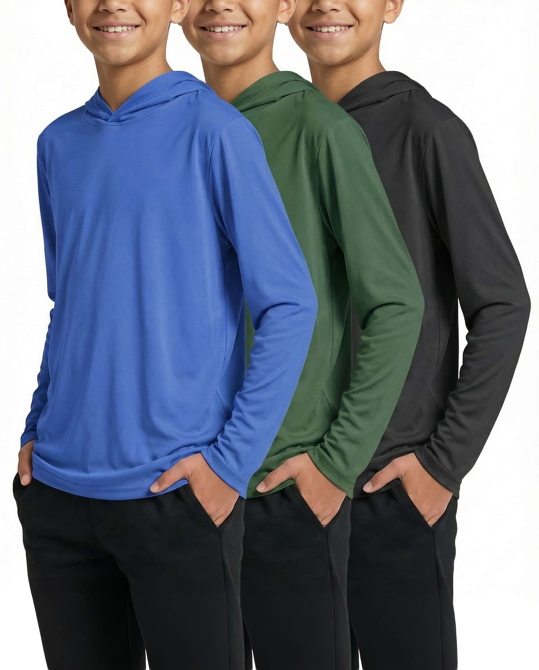 3 Pack: Boys Dry Fit Long Sleeve Active Pullover Hoodie Sweatshirt