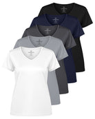 Real Essentials 5 Pack Womens Dry Fit V Neck Workout Tops Athletic T Shirts Gym Yoga Tees - Set 19
