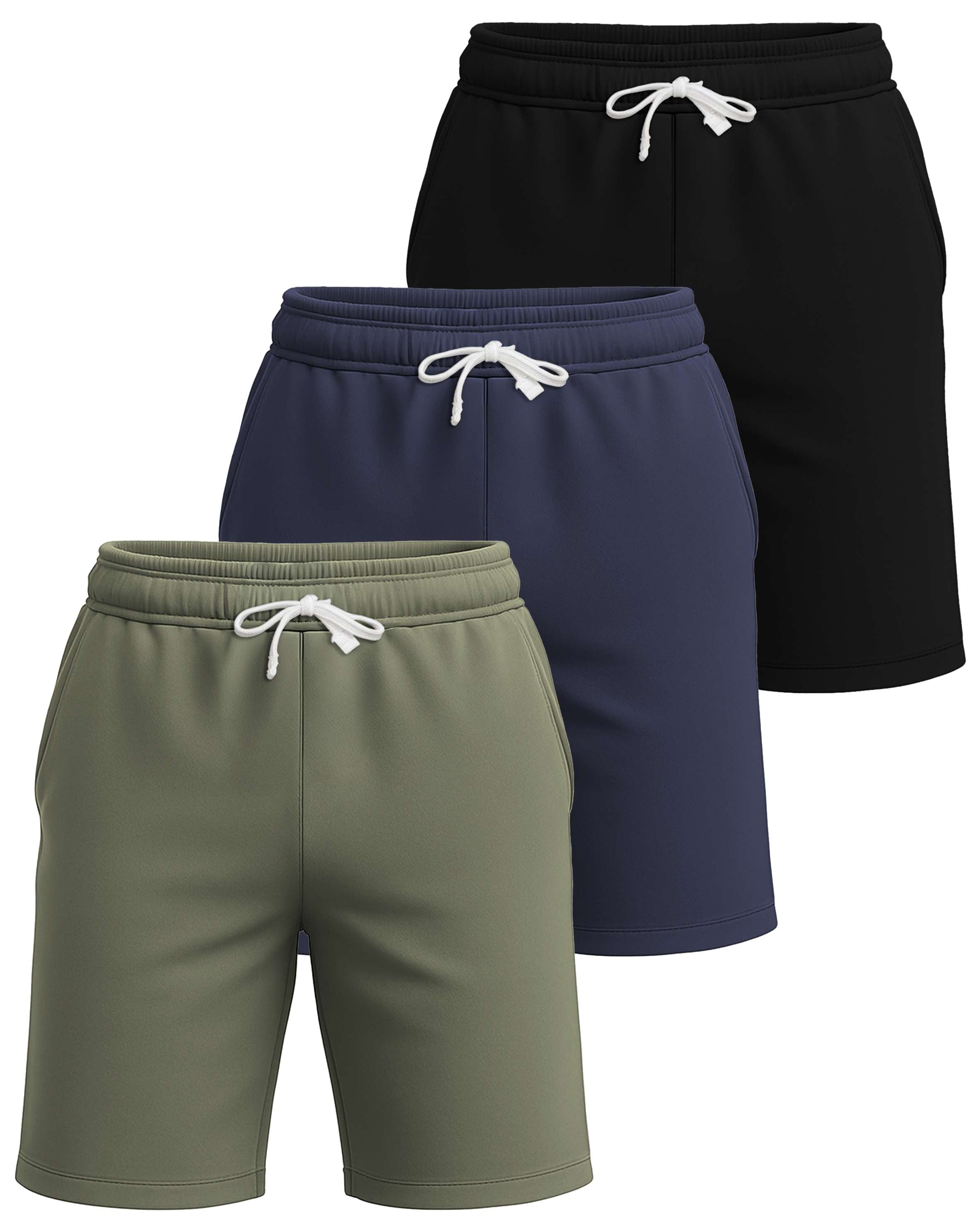 Real Essentials 3 Pack: Men's Cotton 7" French Terry Lounge Sweat Shorts – Sleep Casual Shorts Pockets (Big & Tall Available)