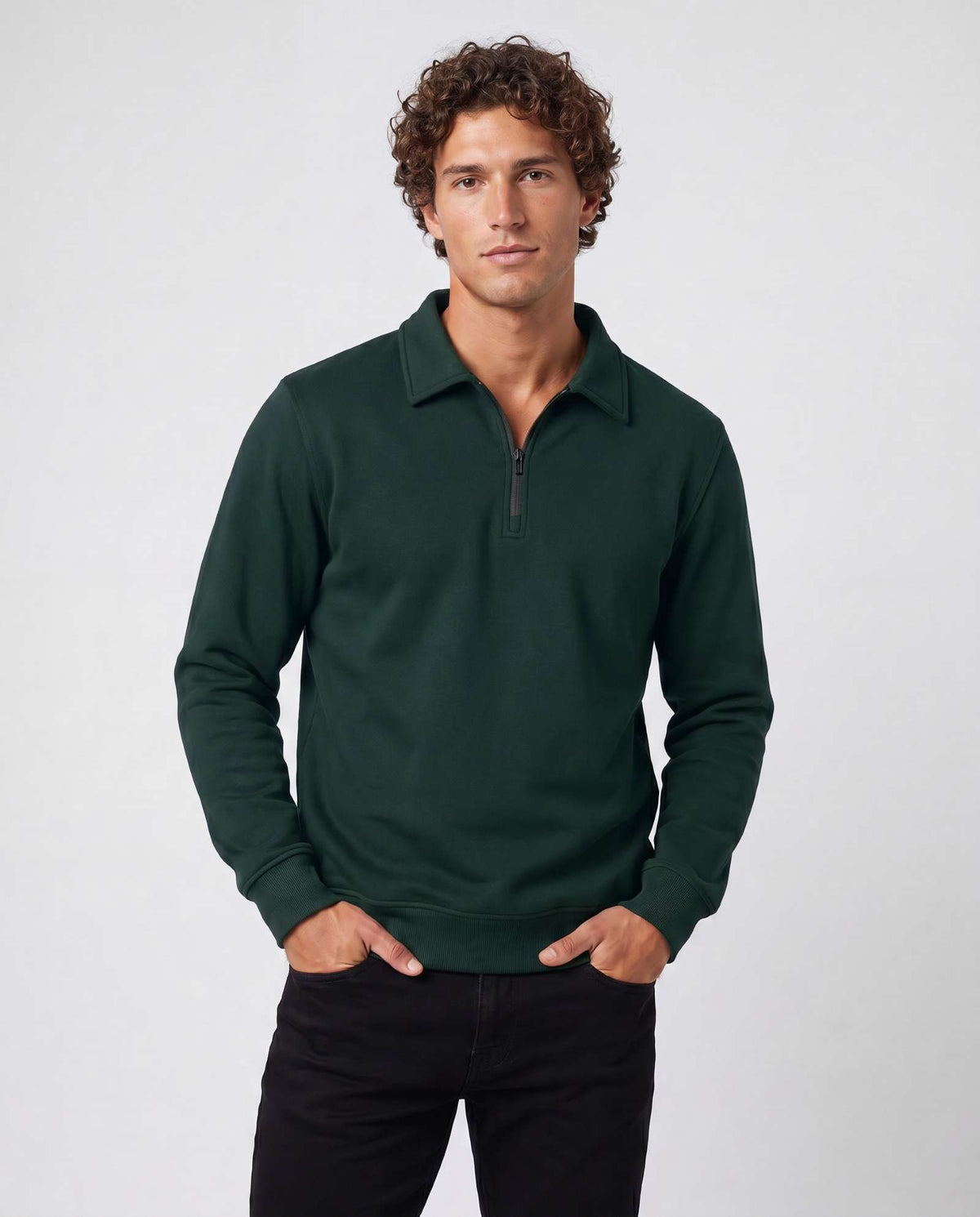 Real Essentials 2 Pack Mens Fleece Quarter Zip Sweatshirt Sweater Collared Long Sleeve Top - Solid Chocolate Torte, Solid Pine Grove