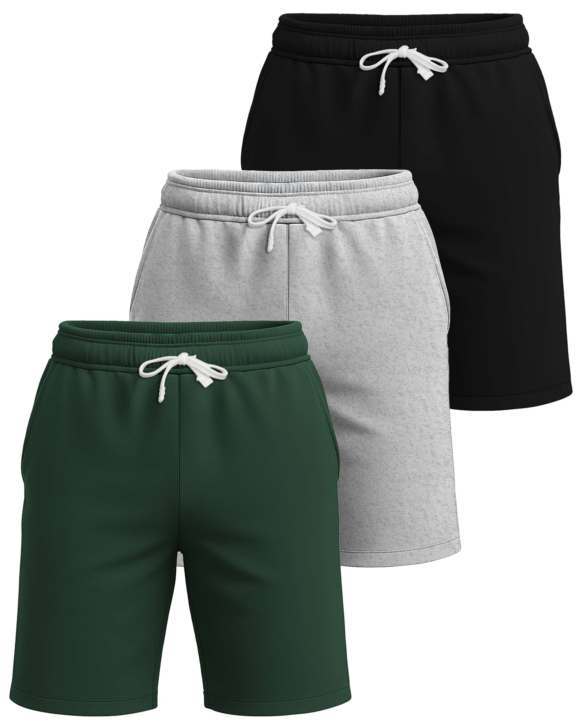 Real Essentials 3 Pack: Men's Cotton 7" French Terry Lounge Sweat Shorts – Sleep Casual Shorts Pockets (Big & Tall Available)