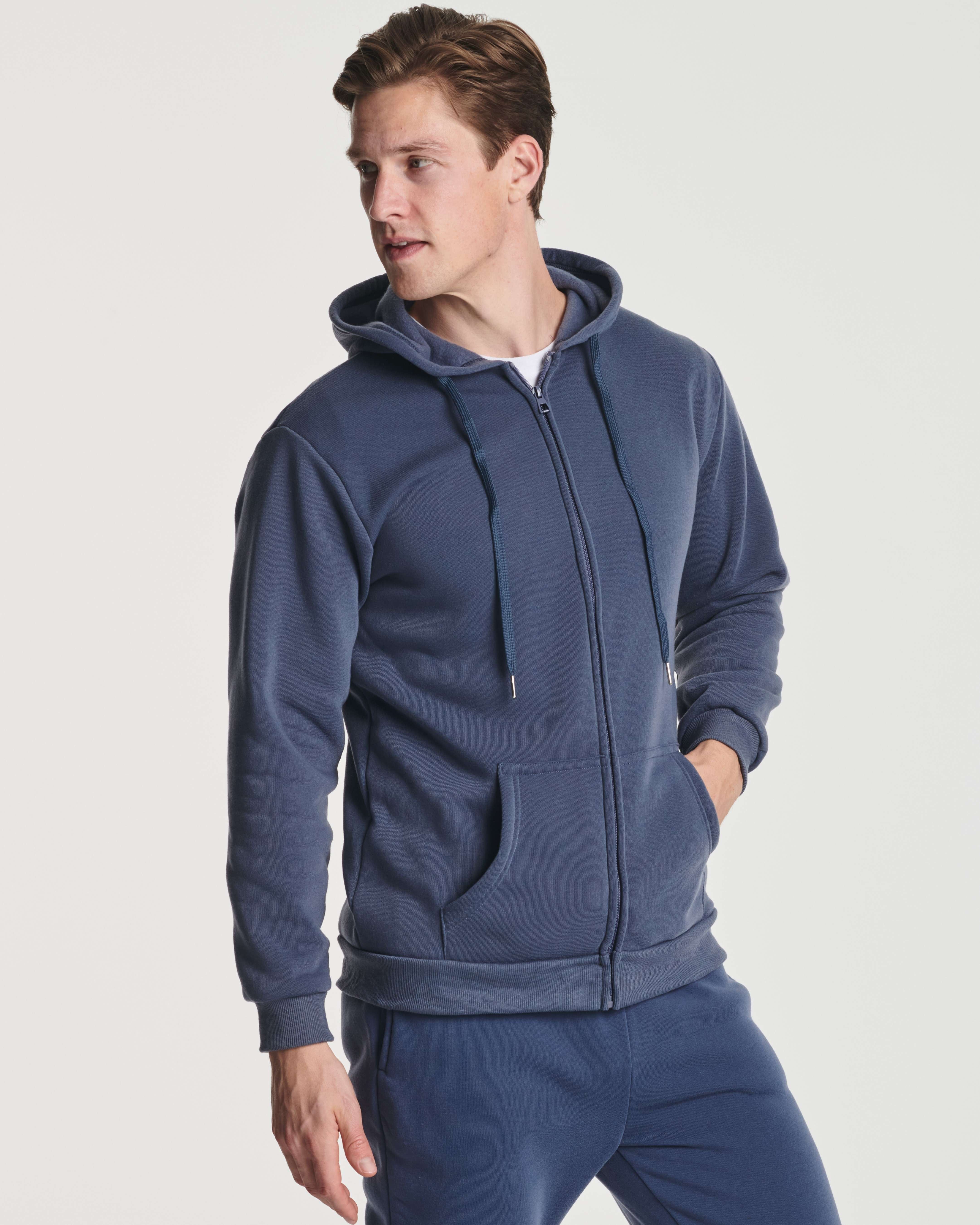 Mens 365 Heavyweight Two-Way Zip-Through Hoodie-Foliage Green