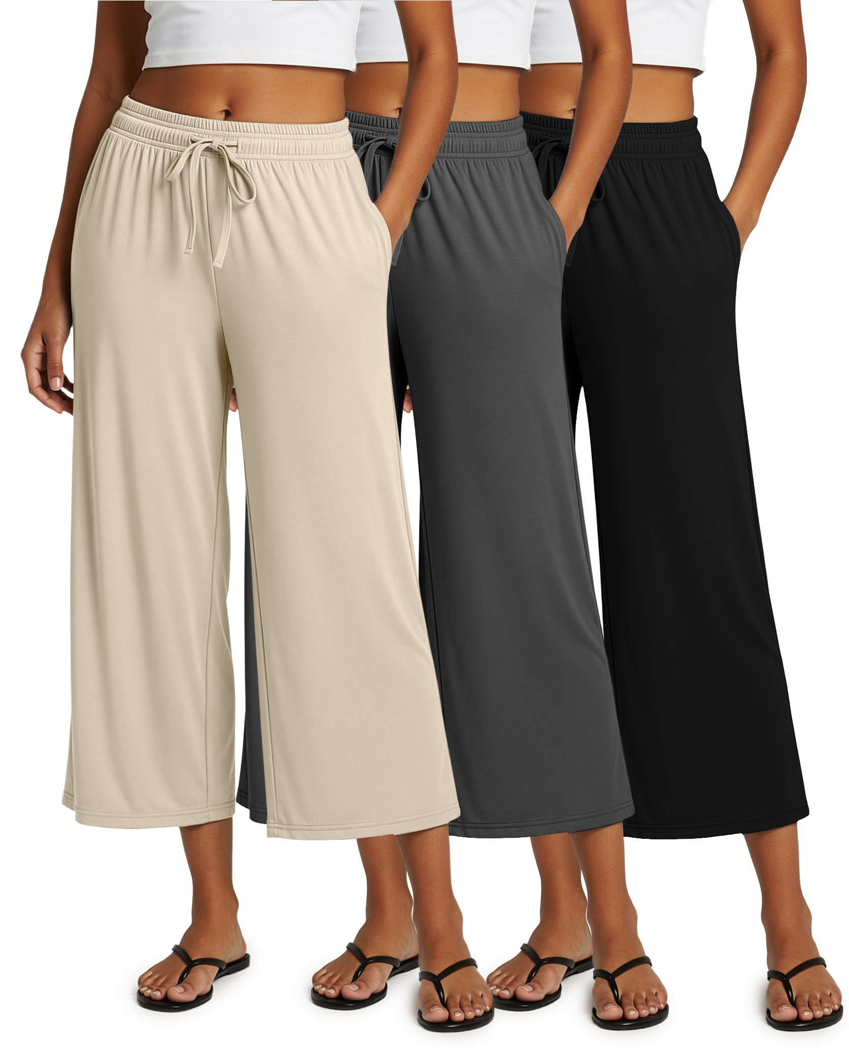 3 Pack: Women's Ultra-Soft Wide Leg Capri Pants