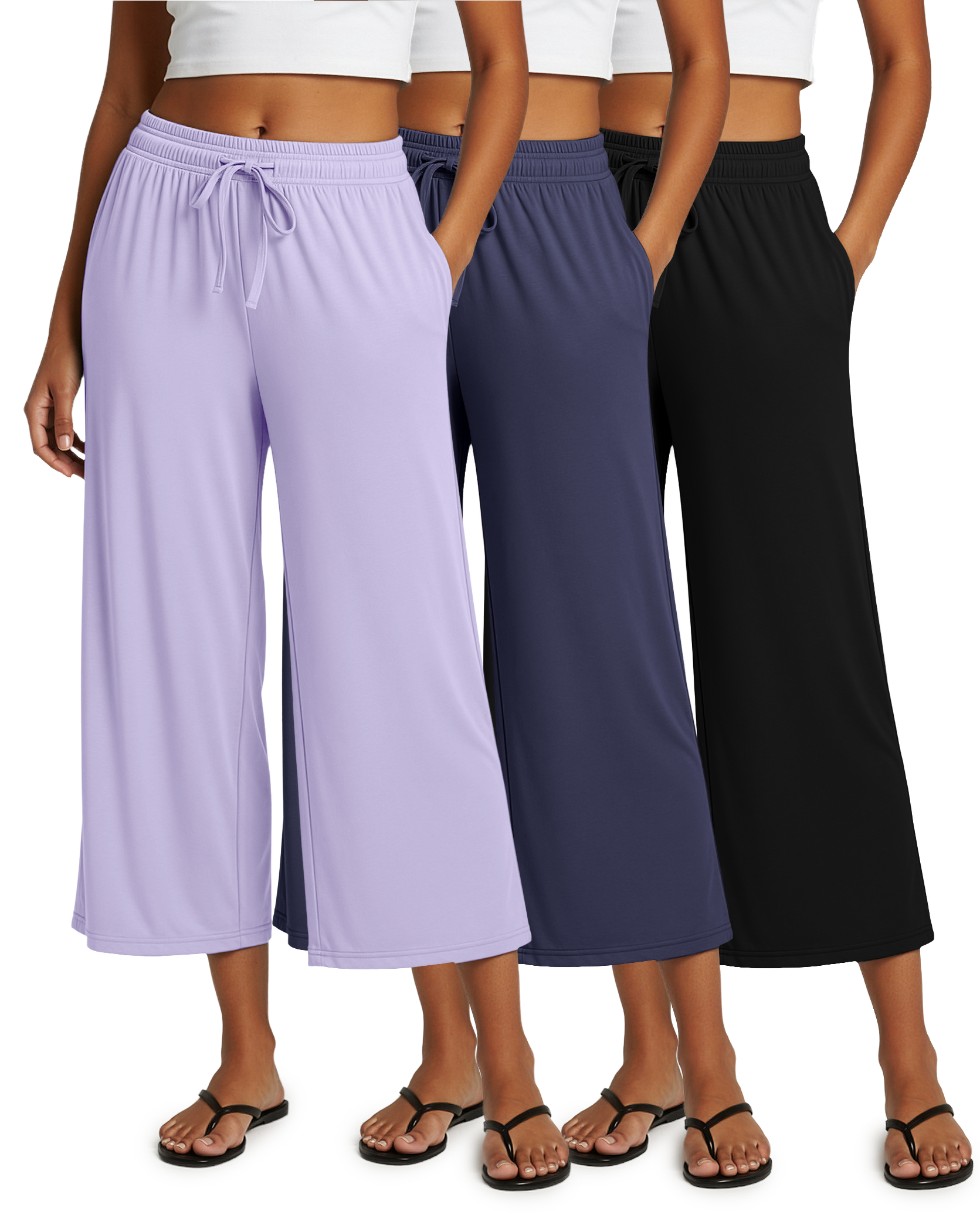 3 Pack: Women's Ultra-Soft Wide Leg Capri Pants