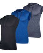 Real Essentials 3 Pack Men's Dry Fit Tank Top Hoodie Sleeveless Workout Gym Muscle Shirts - Set 3