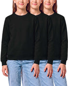 Real Essential 3 Pack Girls' Fleece Crewneck Sweatshirts Sweaters Kids Teens Pullover Tops - Solid Black, Solid Black, Solid Black