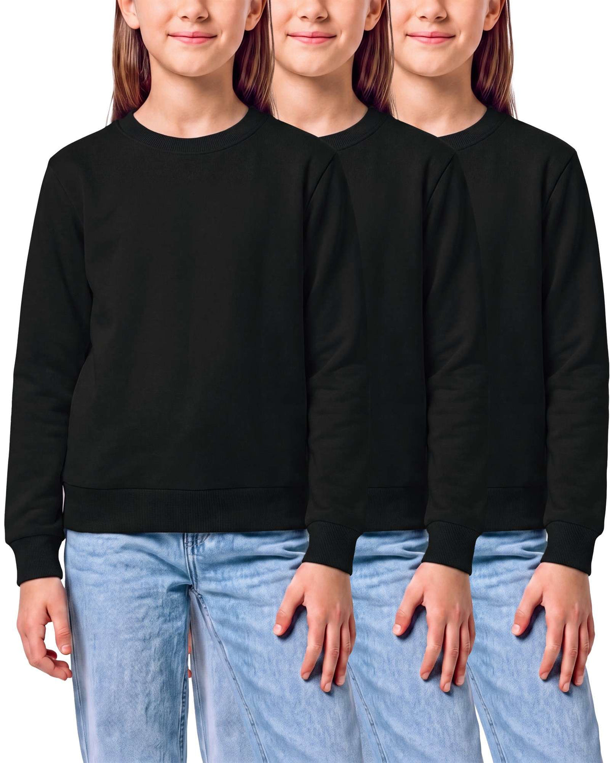 Real Essential 3 Pack Girls' Fleece Crewneck Sweatshirts Sweaters Kids Teens Pullover Tops - Solid Black, Solid Black, Solid Black