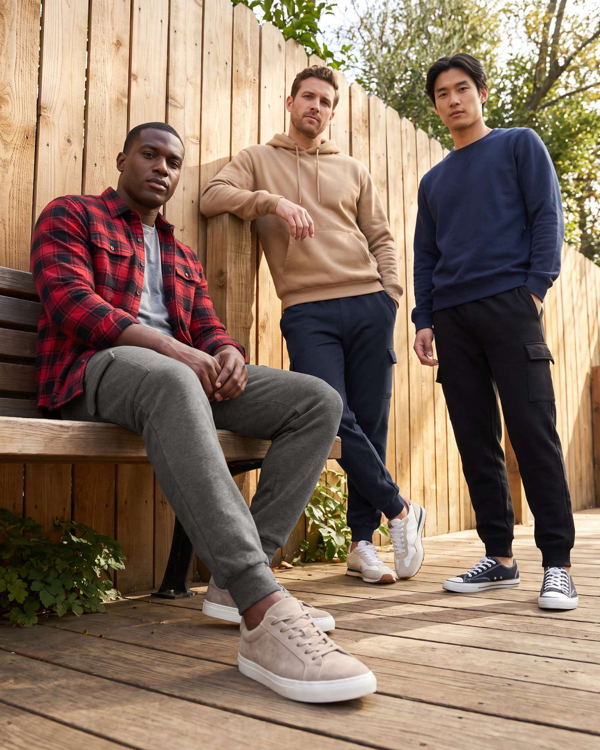 Real Essentials 3 Pack Mens Fleece Cargo Joggers Sweatpants Cuffed Athletic Gym Pockets - Solid Black, Solid Navy Blazer, Charcoal Heather