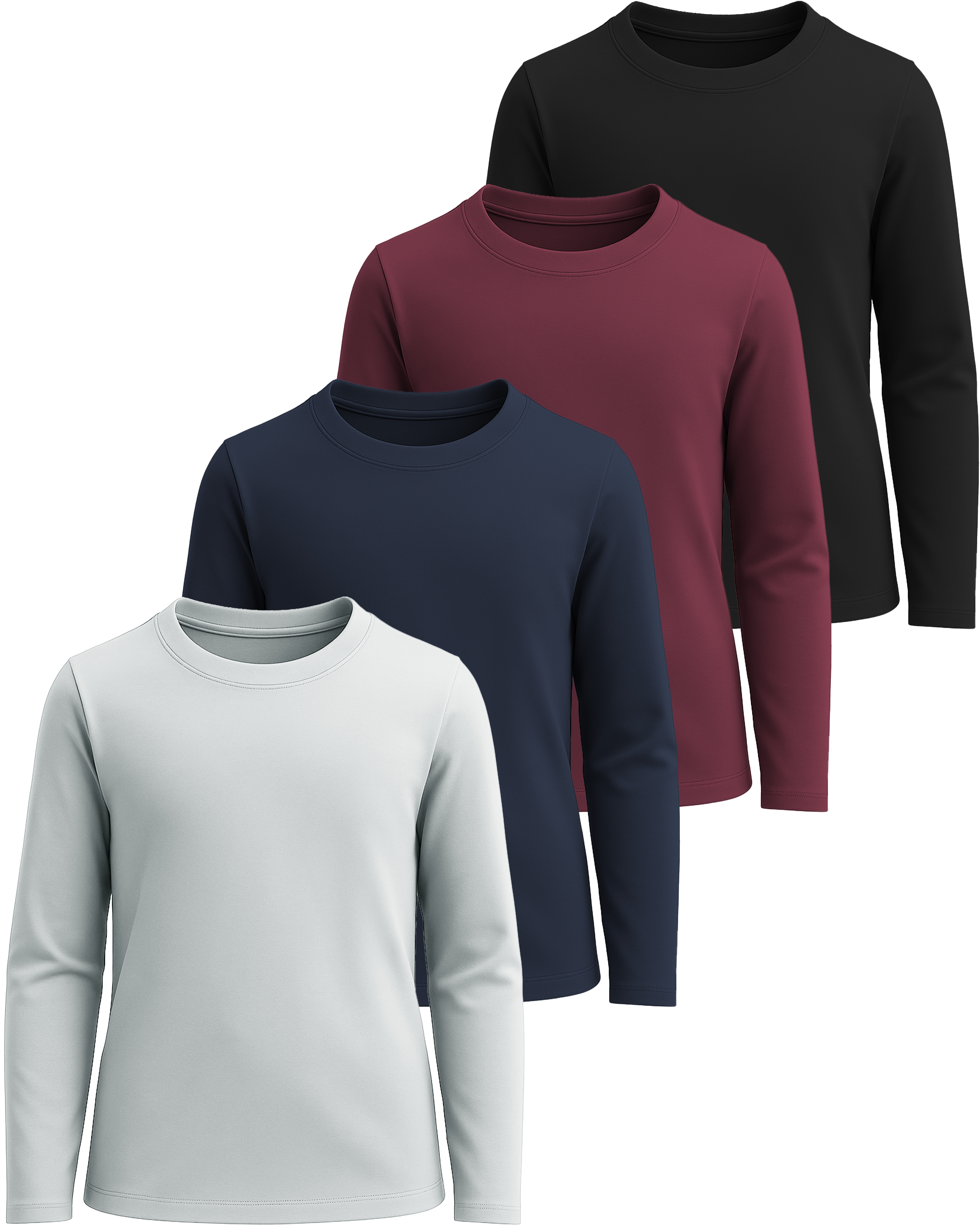 4 Pack: Girls Cotton Long Sleeve T Shirts Teens Tops Athletic Tee Plain Basic Multipack Youth Kids