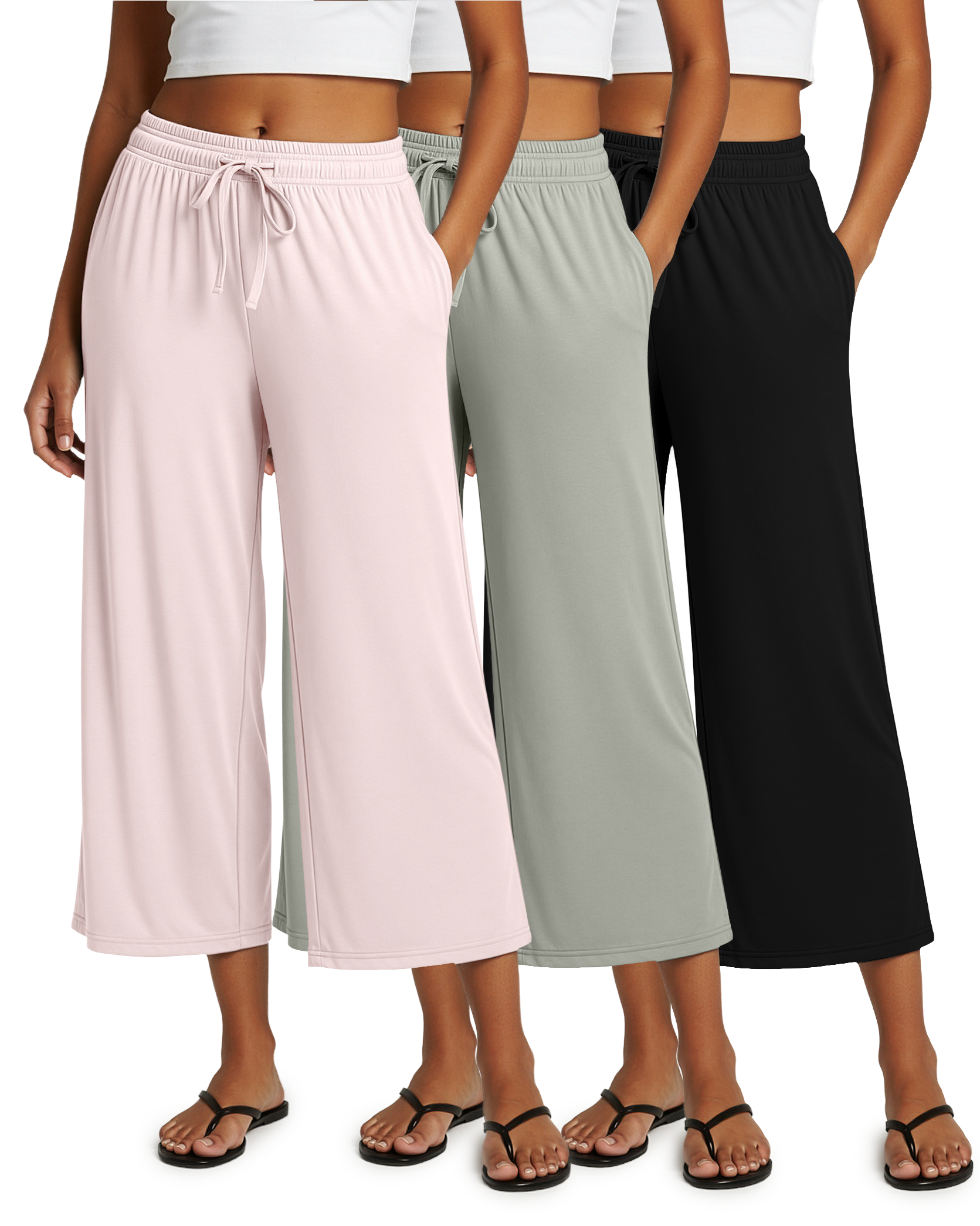 3 Pack: Women's Ultra-Soft Wide Leg Capri Pants