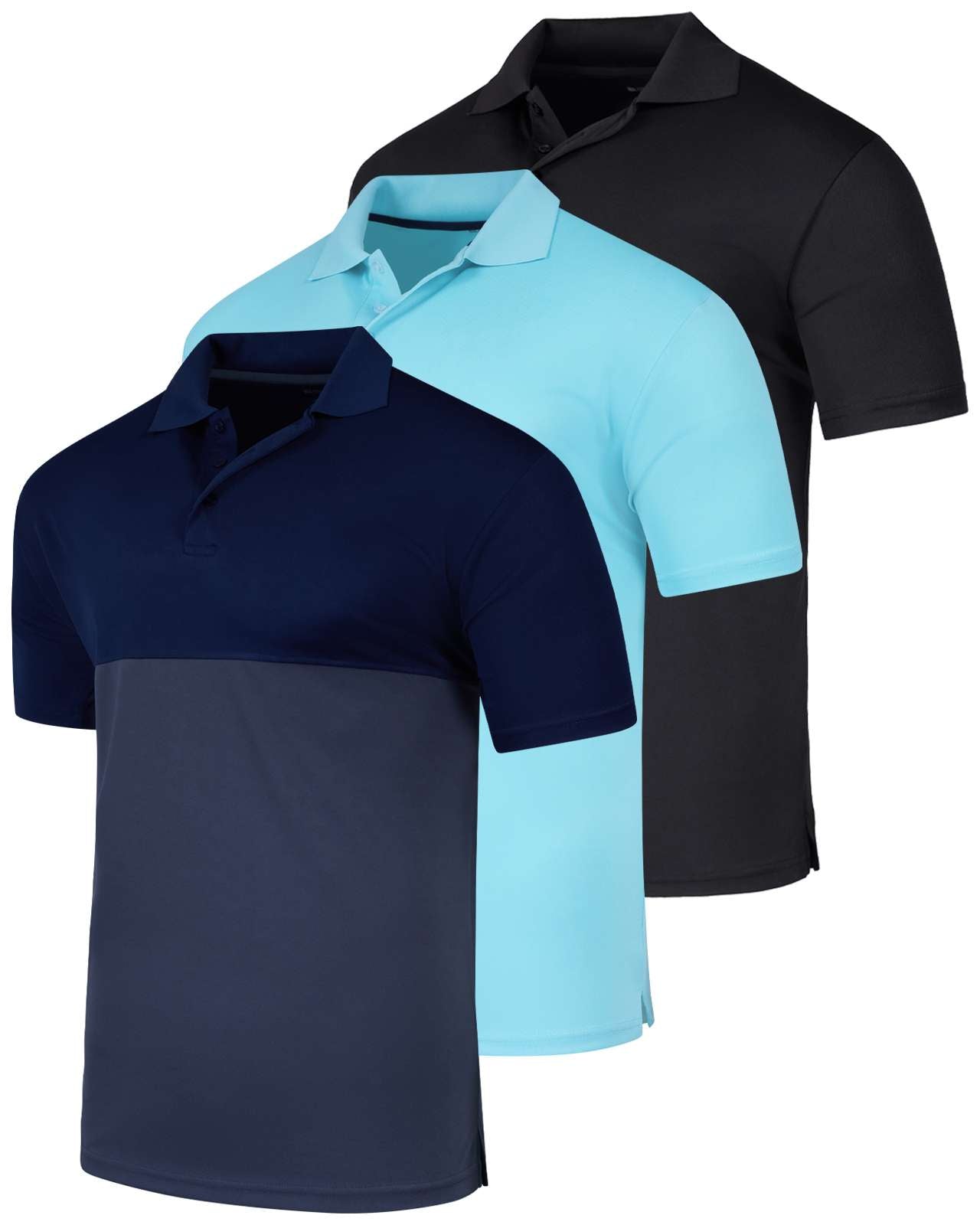 3 Pack: Mens Quick-Dry Short Sleeve Performance Polo Shirt