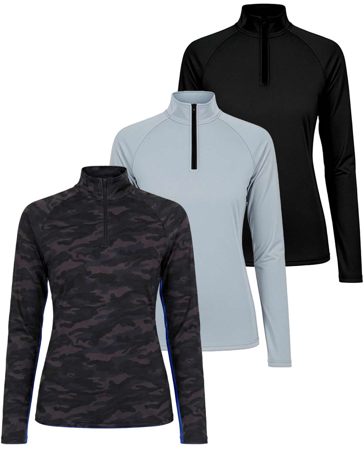 3 Pack: Womens Dry-Fit Active Long Sleeve Quarter Zip