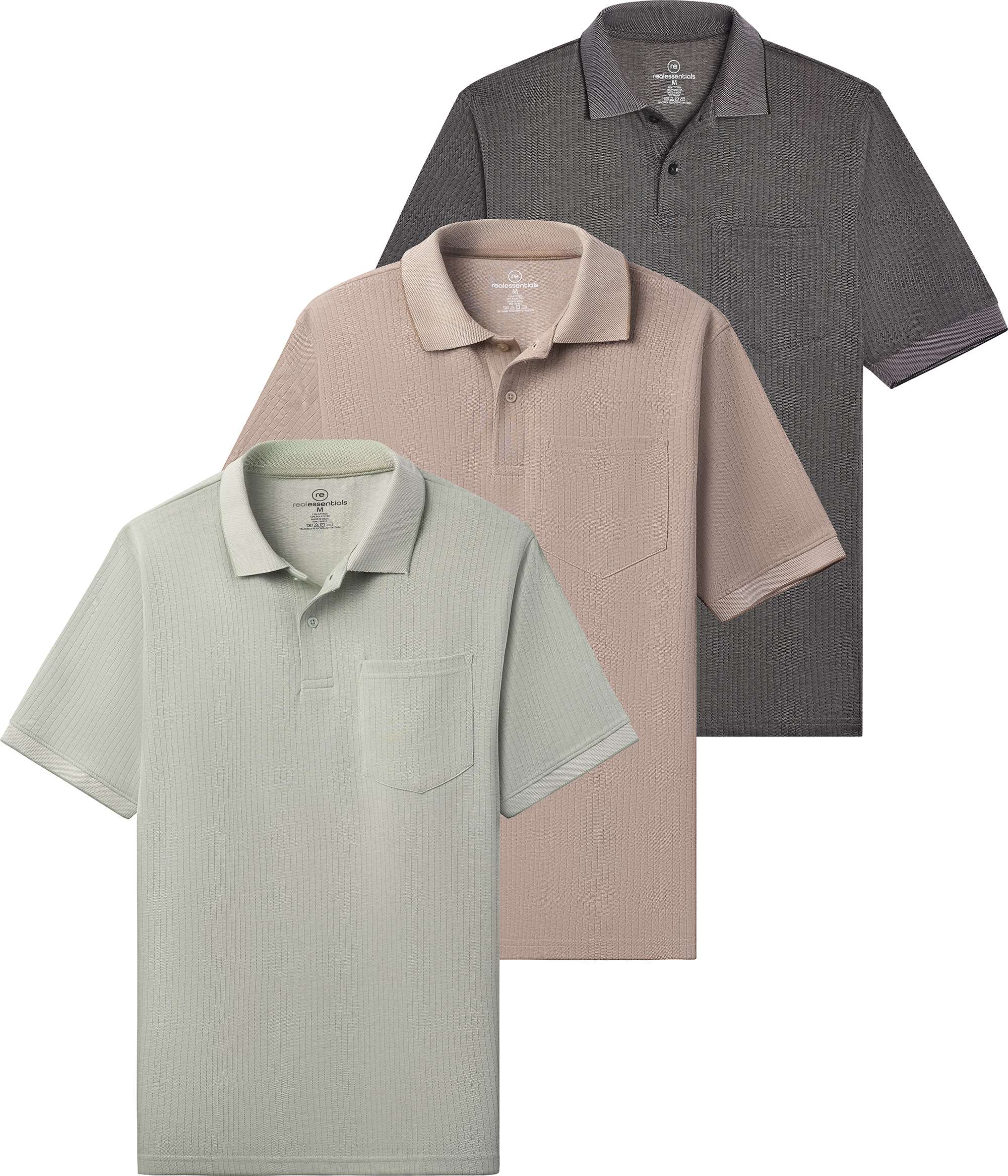 3 Pack: Men's Ribbed CVC SS Polo Shirt With Pocket - Breathable Performance Polo (Available in Big & Tall)