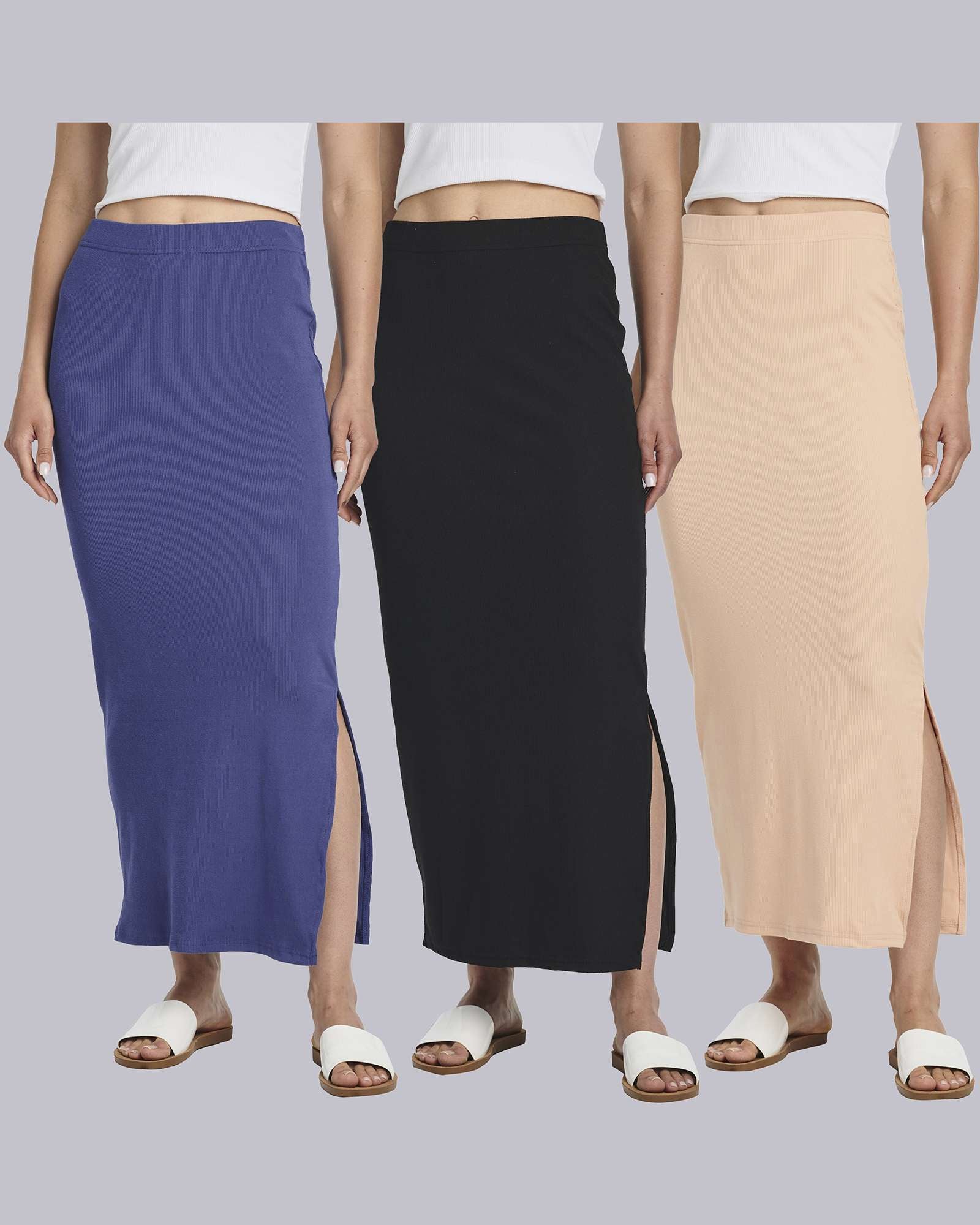 3 Pack: Women's Ribbed High Waisted Maxi Skirt