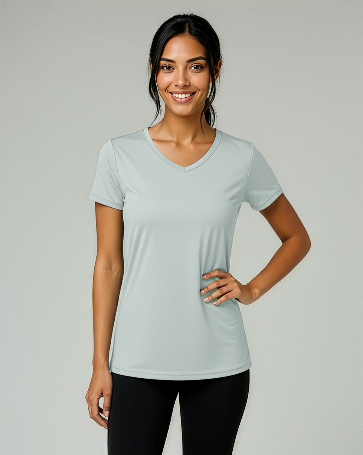 Real Essentials 5 Pack Womens Dry Fit V Neck Workout Tops Athletic T Shirts Gym Yoga Tees - Set 9