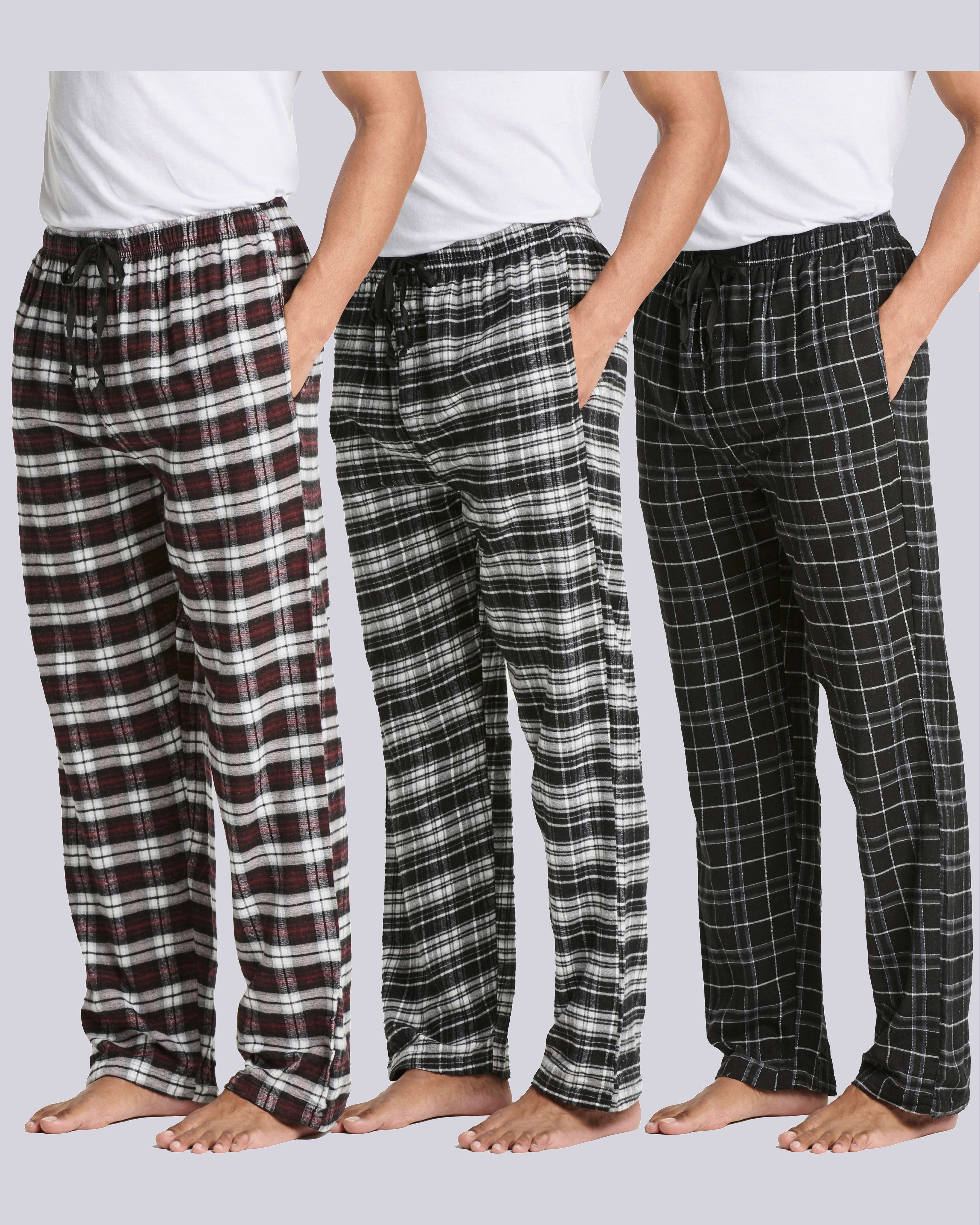 3 Pack: Mens Flannel Plaid Pajama Pants