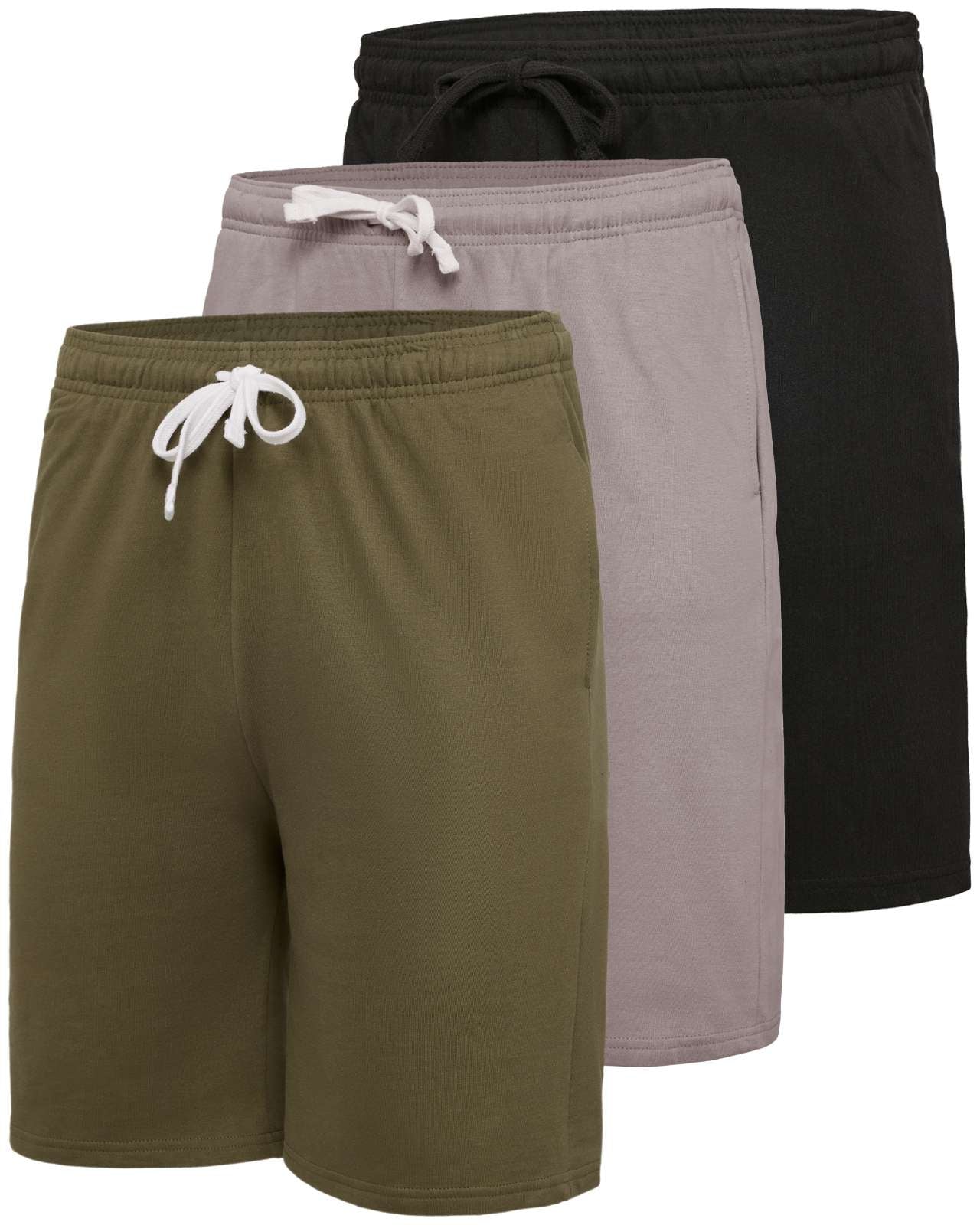 Real Essentials 3 Pack: Men’s 9" Cotton Fleece Sweat Short – Casual Gym, Lounge & Sleep Shorts with Pockets