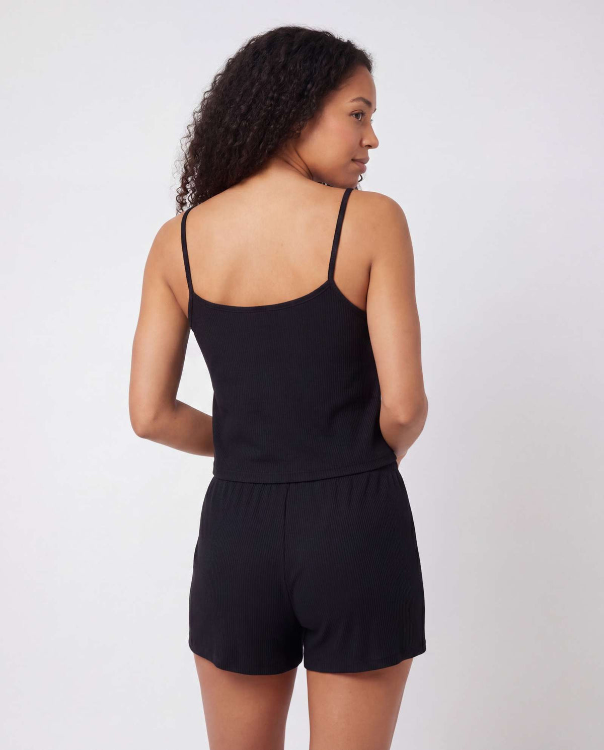 Real Essentials 2 Pack Women's Pajama Sets 2 Piece Ribbed Cropped Cami Shorts Sleepwear PJs - Solid Black, Grey Heather