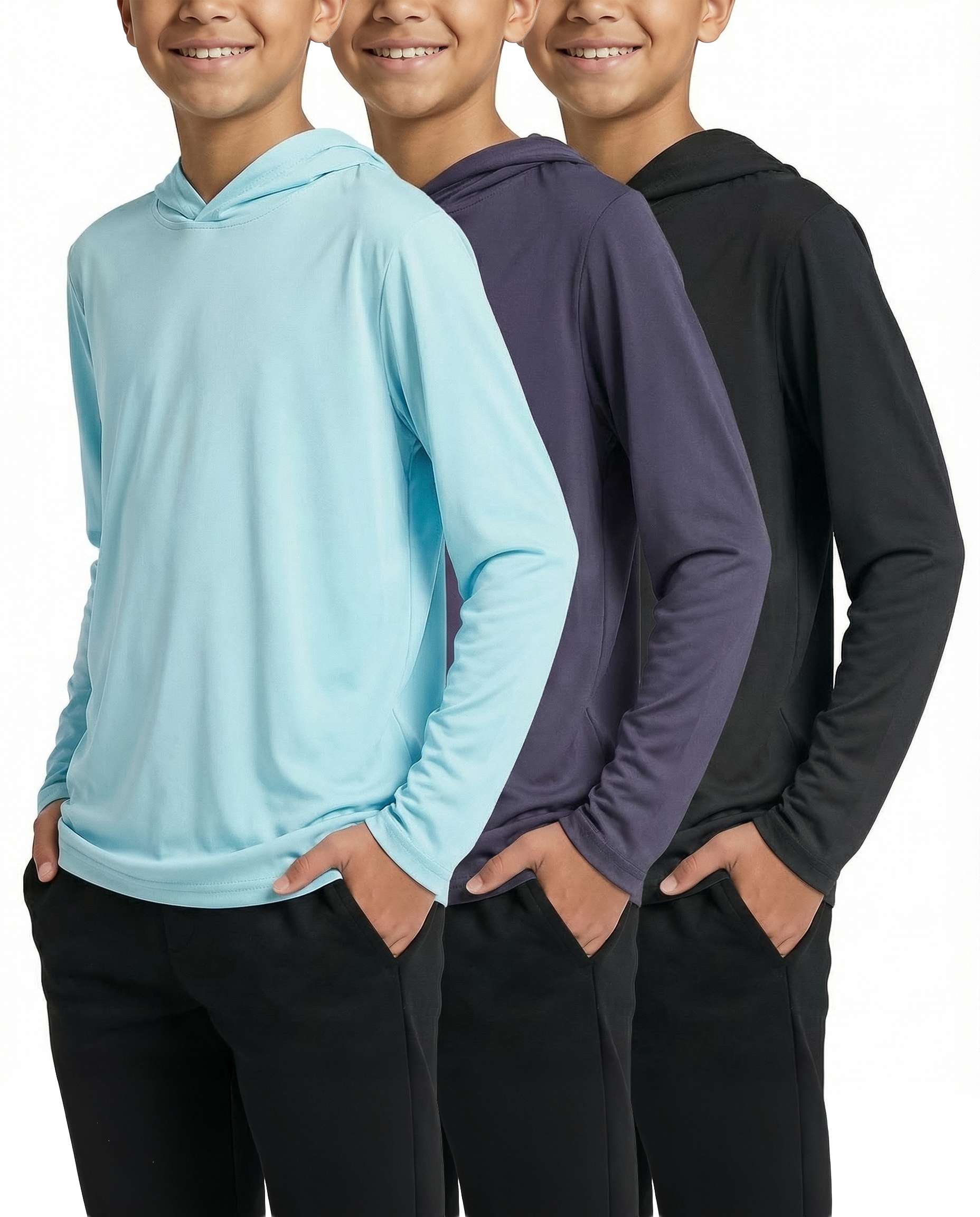 3 Pack: Boys Dry Fit Long Sleeve Active Pullover Hoodie Sweatshirt