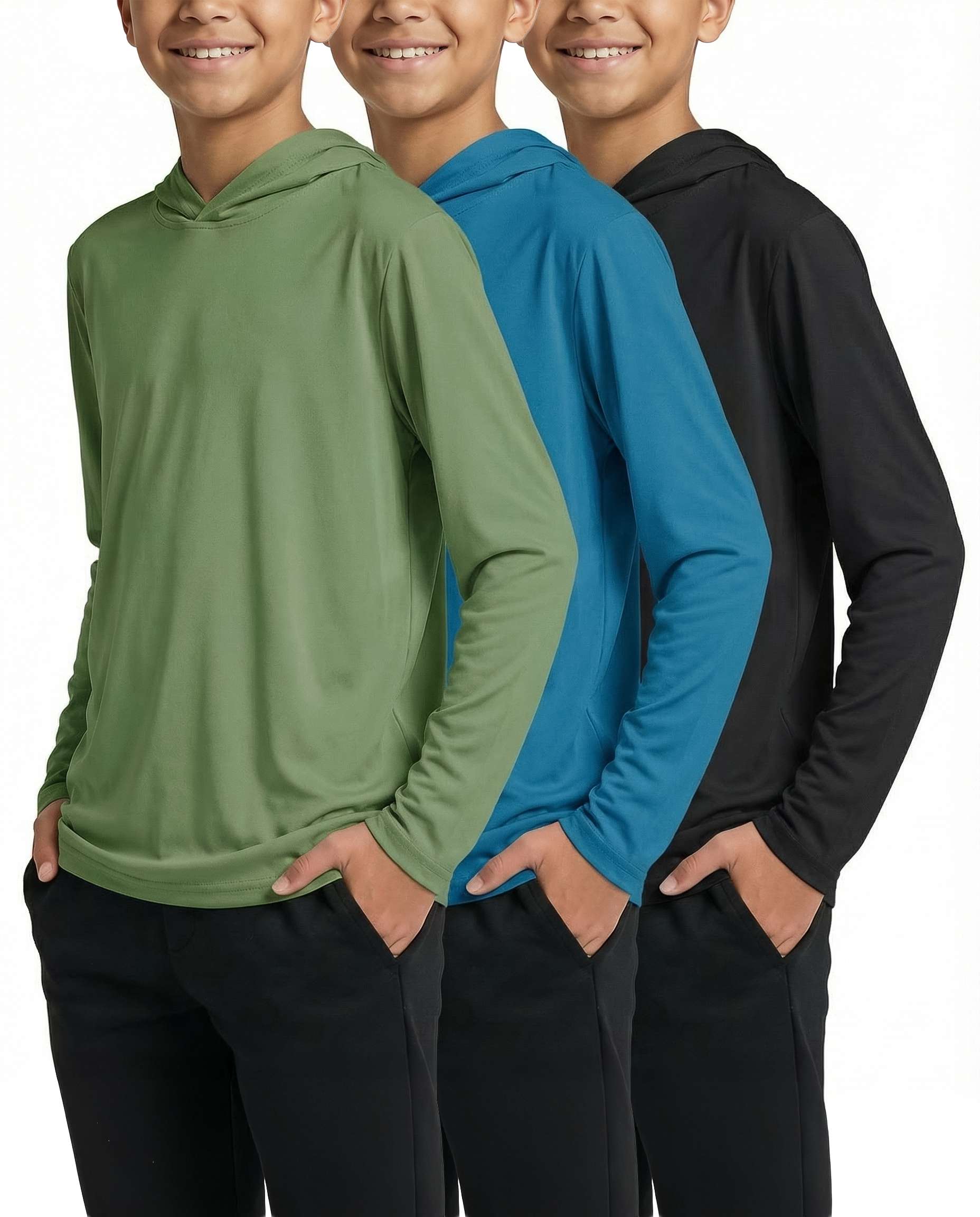3 Pack: Boys Dry Fit Long Sleeve Active Pullover Hoodie Sweatshirt