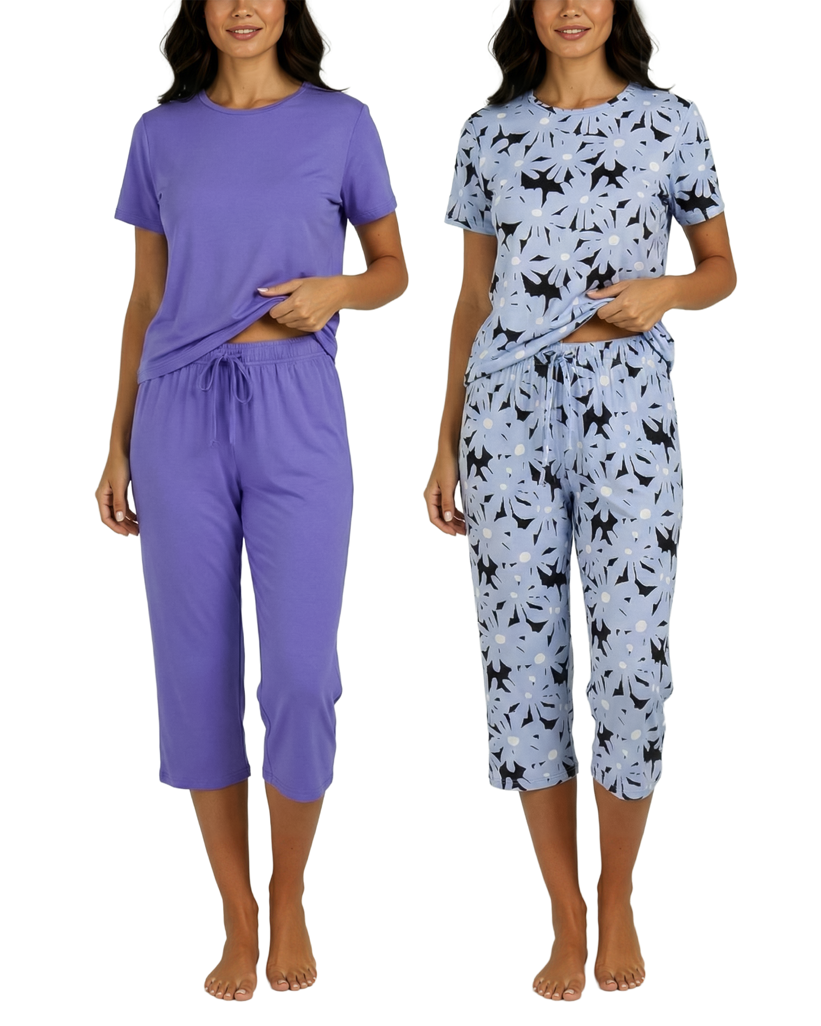 2 Pack: Women's Short-Sleeve PJ Top with Capri Pants