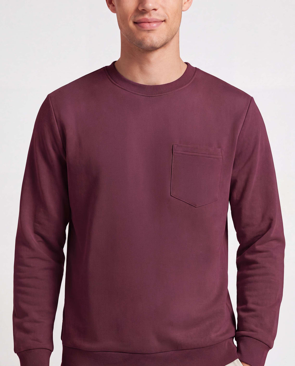 Real Essentials 3 Pack Mens Fleece Pocket Sweatshirt Pullover Long Sleeve Shirts Sweater - Solid Black, Solid Burgundy, Solid Vintage Indigo