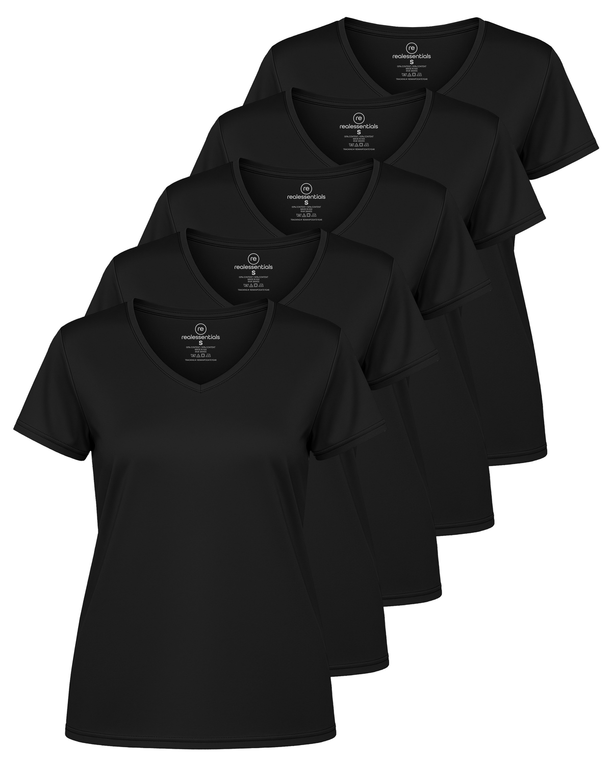 Real Essentials 5 Pack Womens Dry Fit V Neck Workout Tops Athletic T Shirts Gym Yoga Tees - Set 5