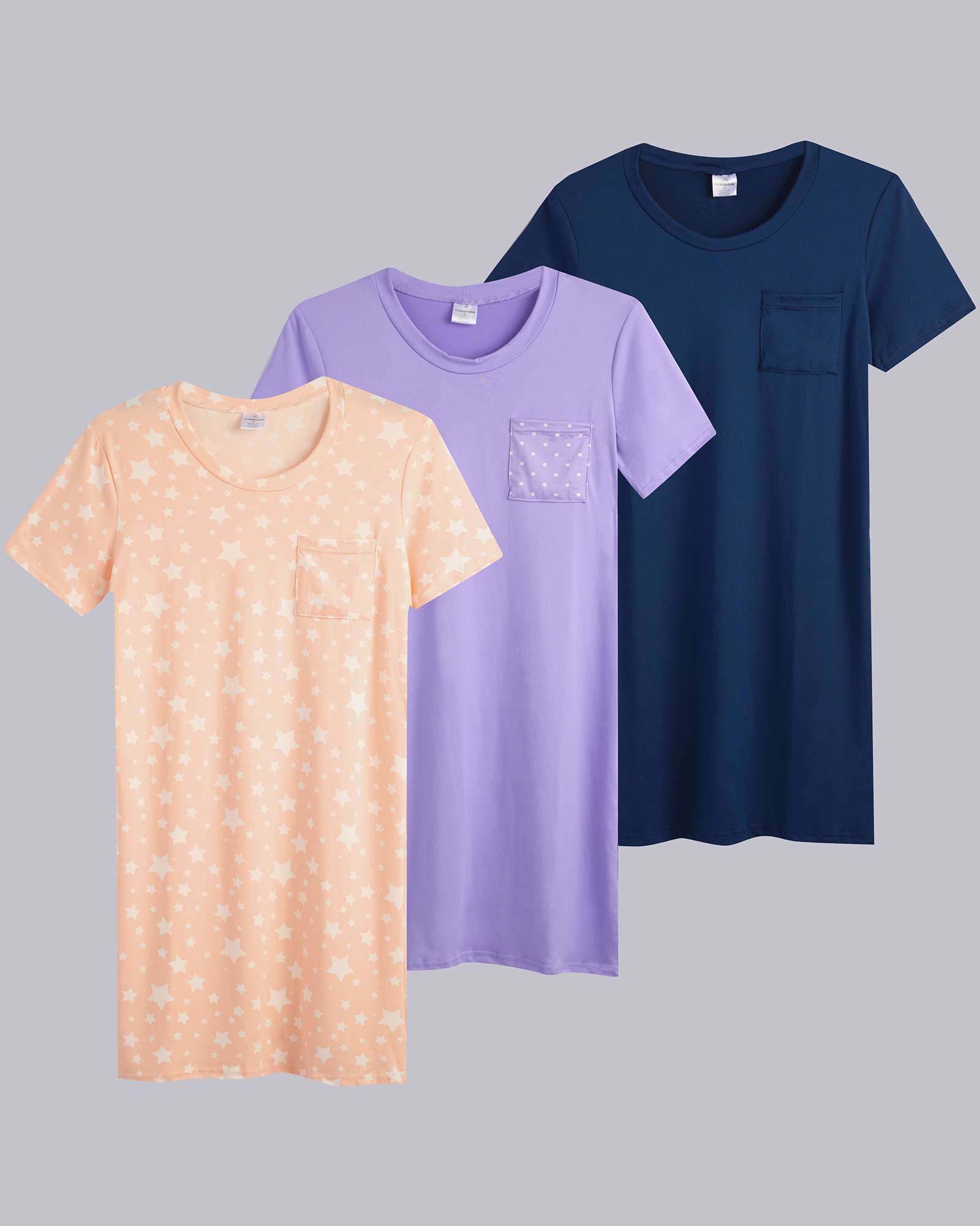 3 Pack: Womens Short-Sleeve Ultra-Soft Nightshirt Sleep Dress