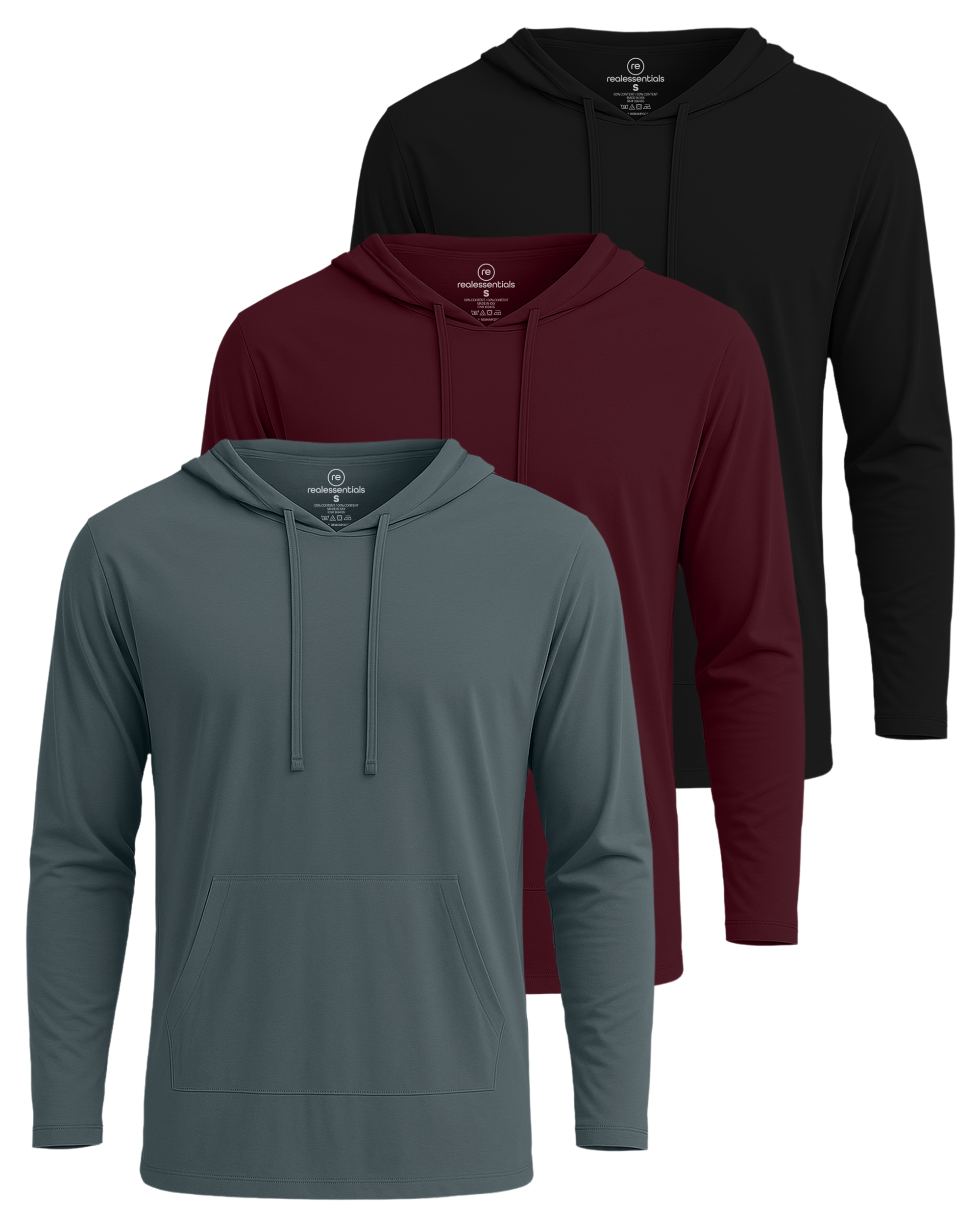 3 Pack: Mens Cotton Lightweight Pullover Hoodie