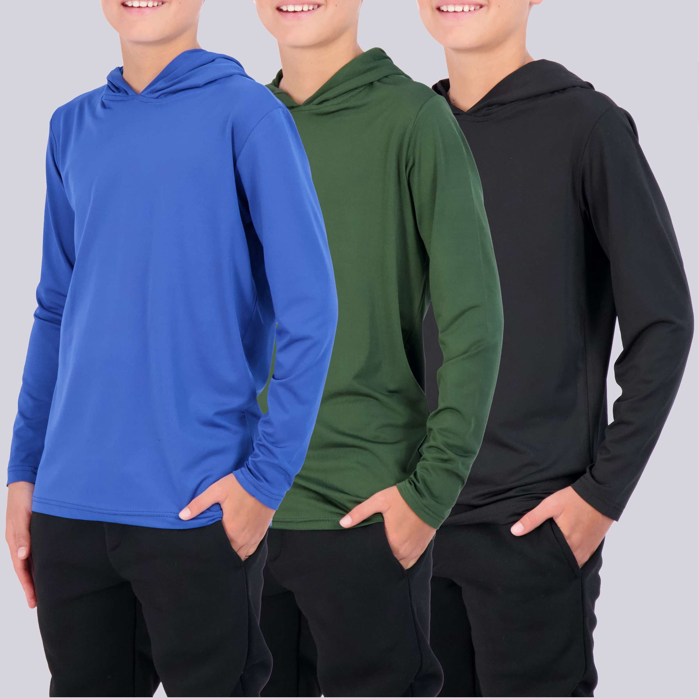 3 Pack: Boys Dry Fit Long Sleeve Active Pullover Hoodie Sweatshirt